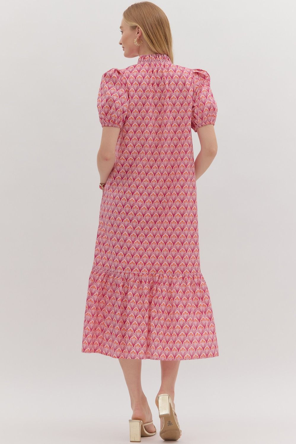 Floral print ruffle hem midi dress