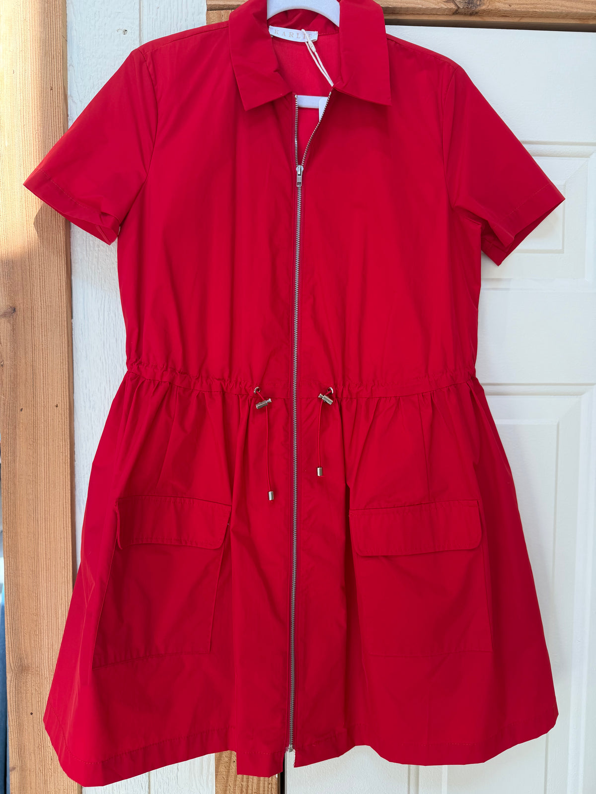 Solid Pocket Cinch Waist Dress