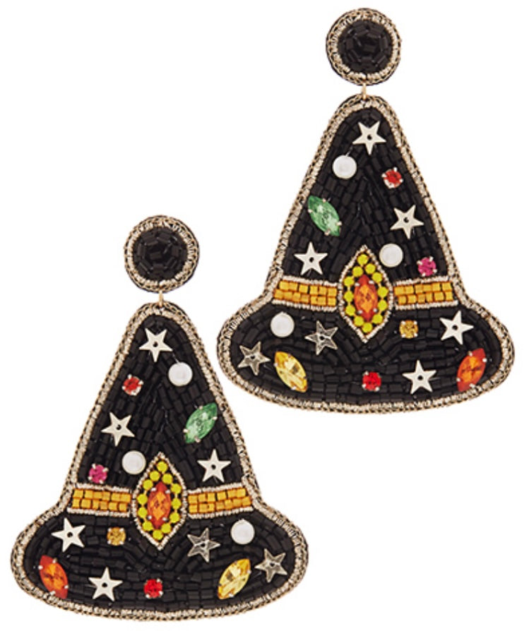 Witch's Hat Beaded Drop Earrings
