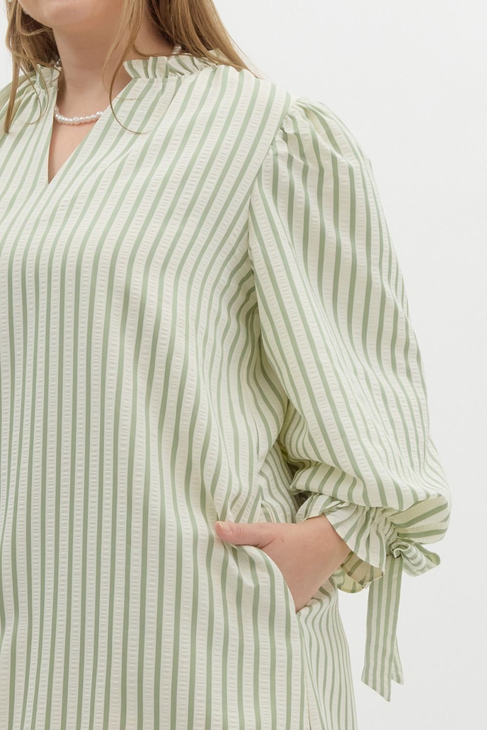 Striped dress in sage - Plus