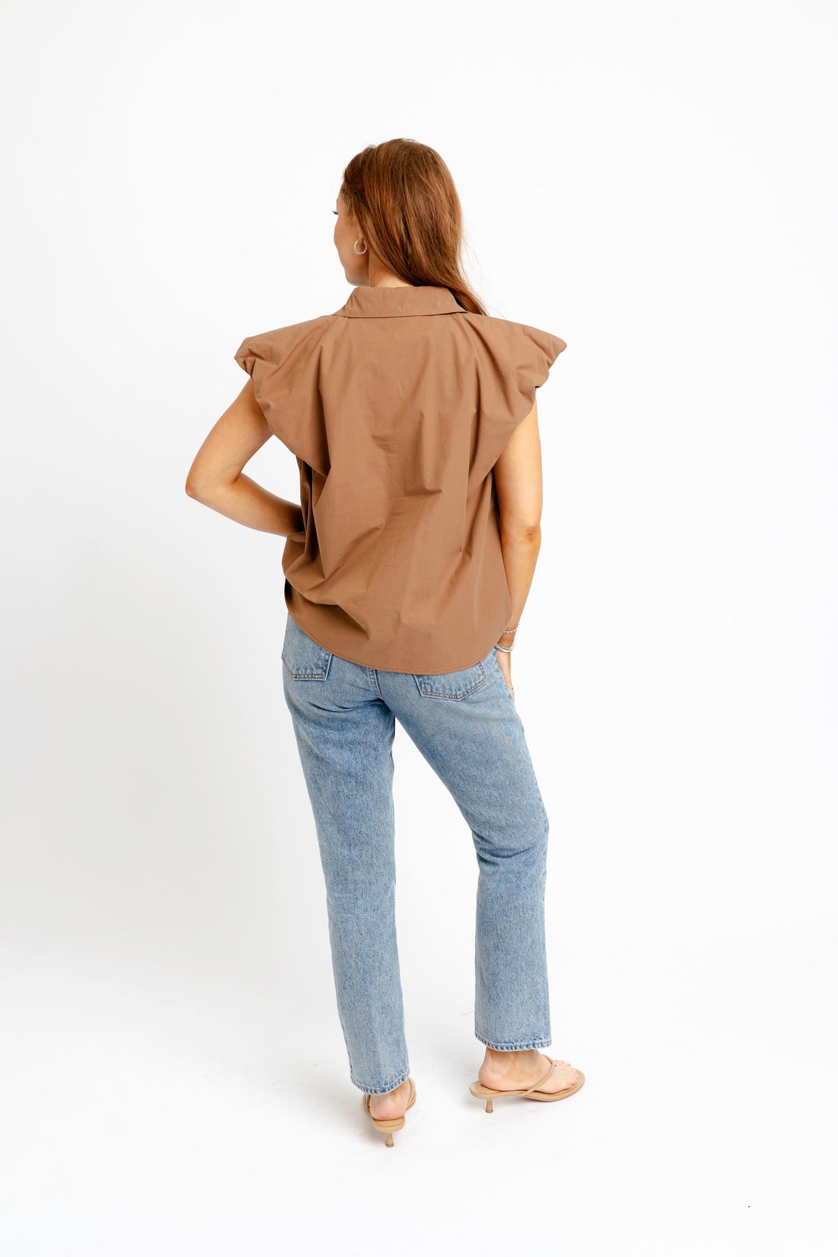 Solid poplin bubble sleeve button top (Three Colors!)