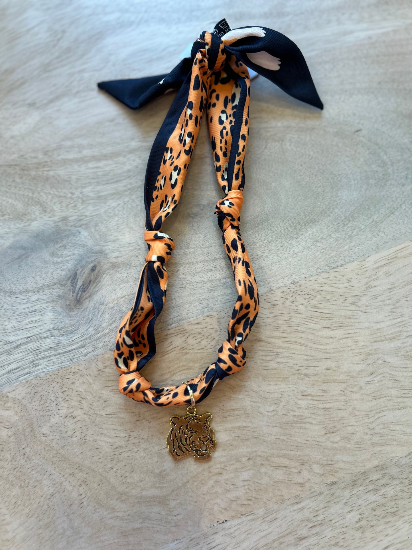 Knotted Orange Tiger Scarf Necklace