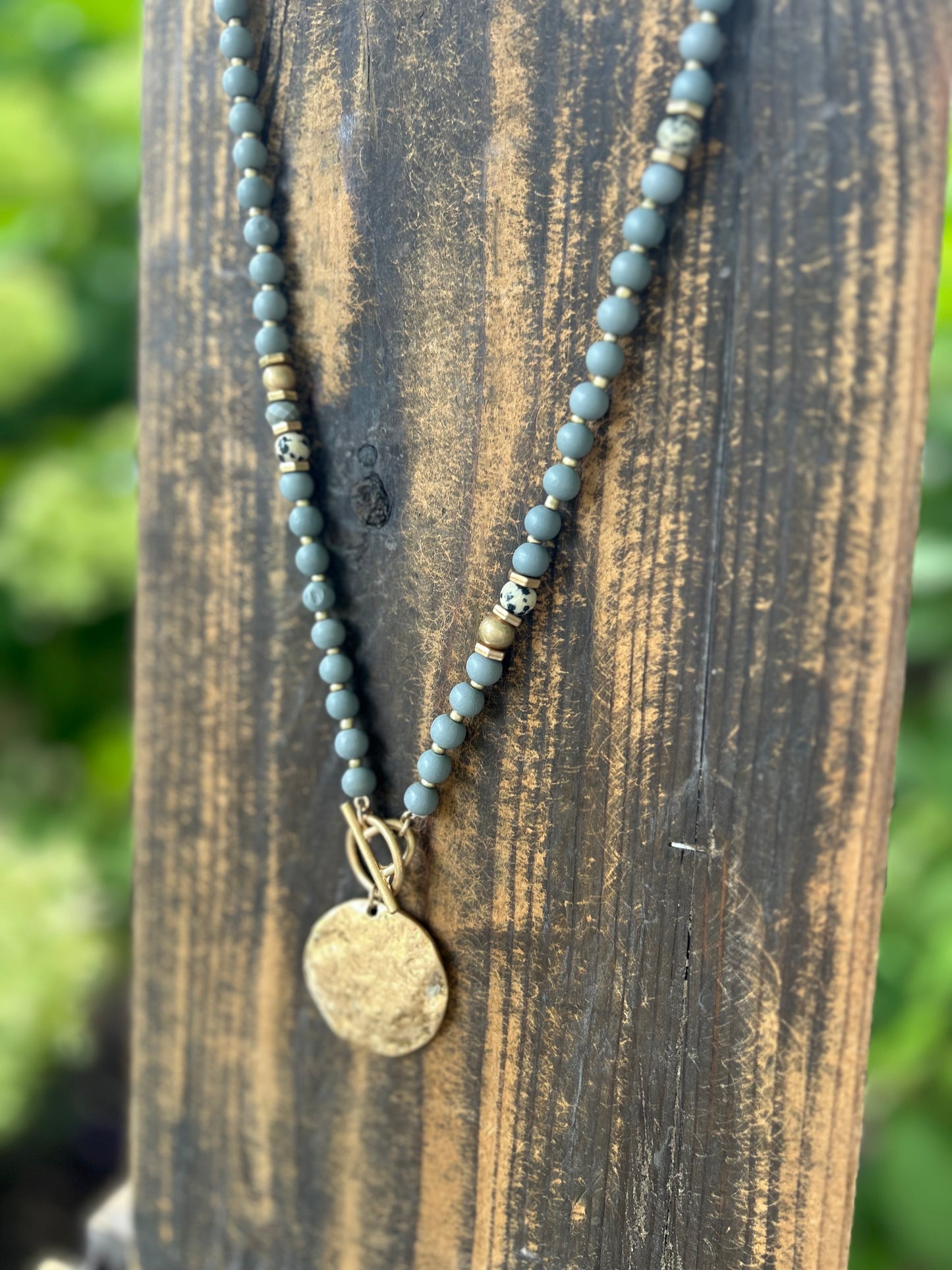 Hammered Disk + Bead Necklace