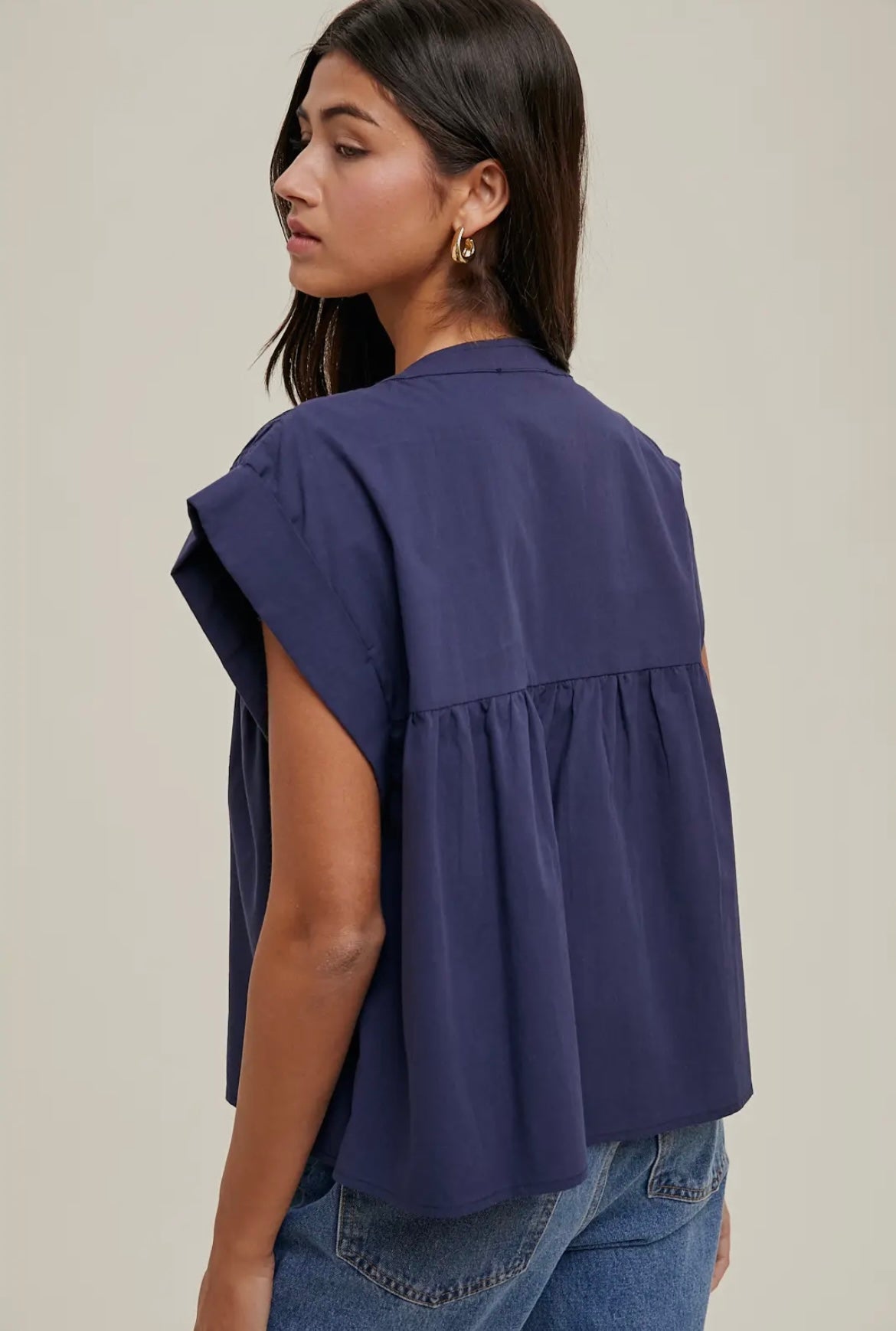 Pintucked Cap Sleeve Blouse