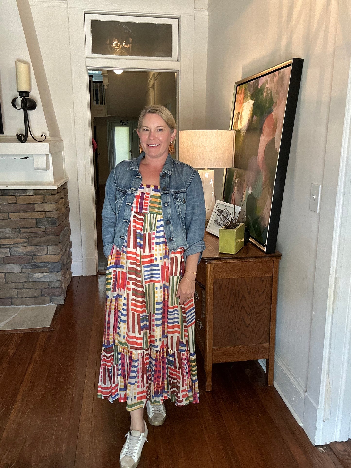 Multi color tiered print dress
