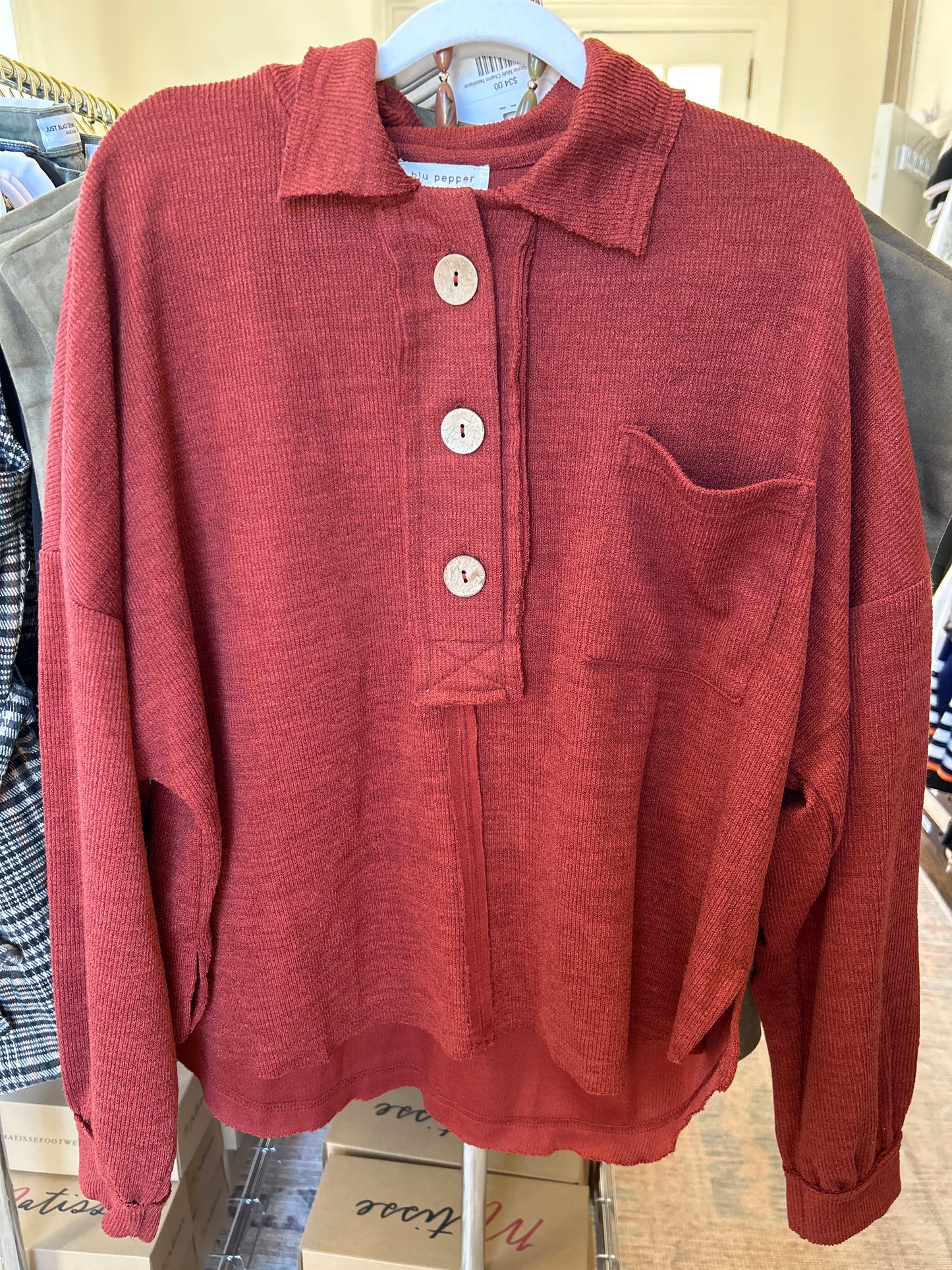 Collared Raw Edge Knit Top
