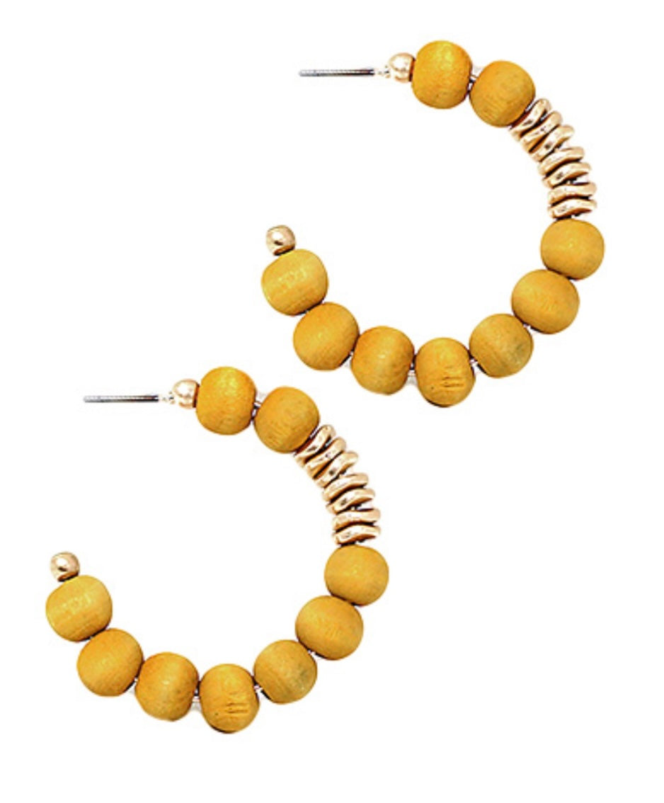 Wood Bead Hoops with Metal Disc