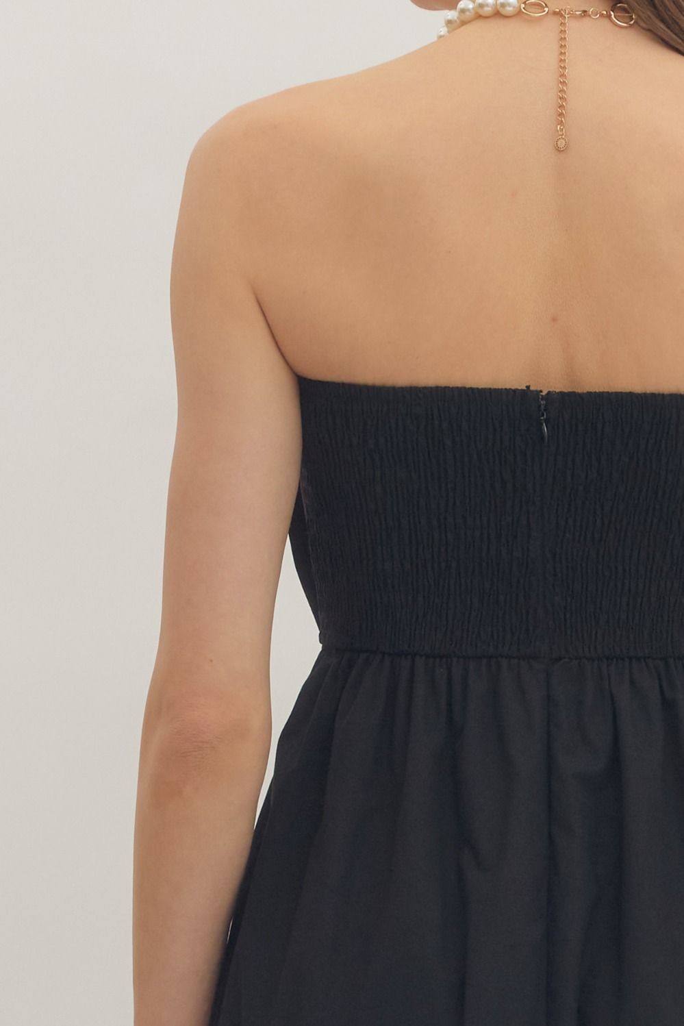 Strapless midi pleated dress