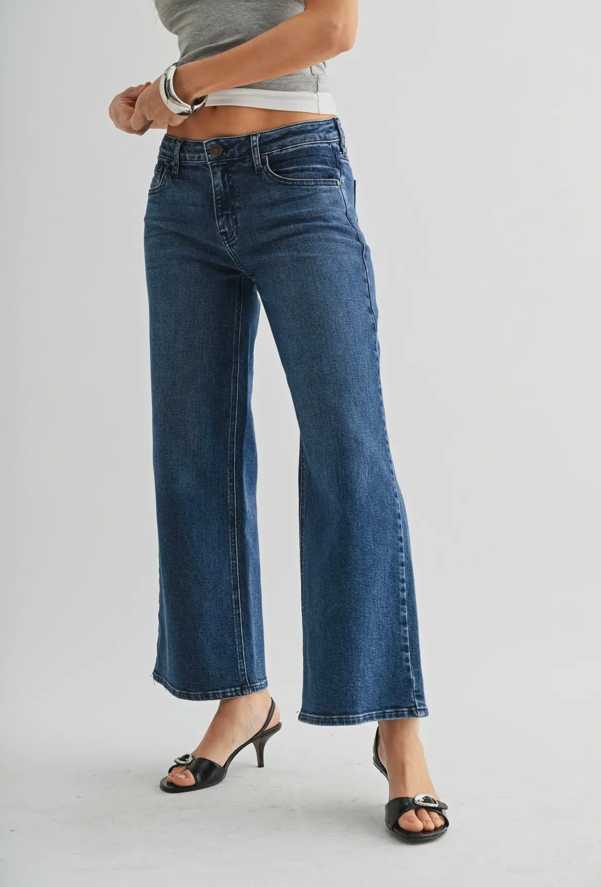 Mid Rise Slim Wide Leg Dark Denim