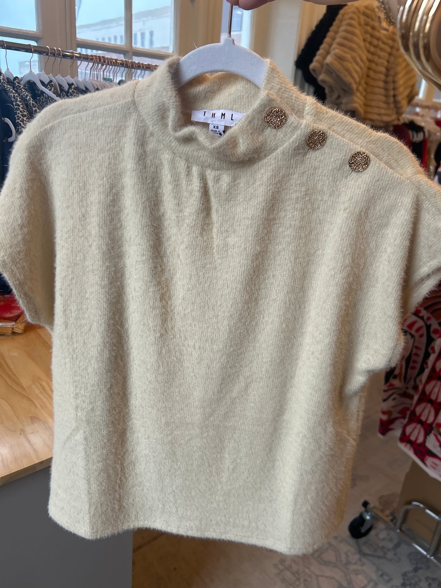 Mock neck fluffy top in cream