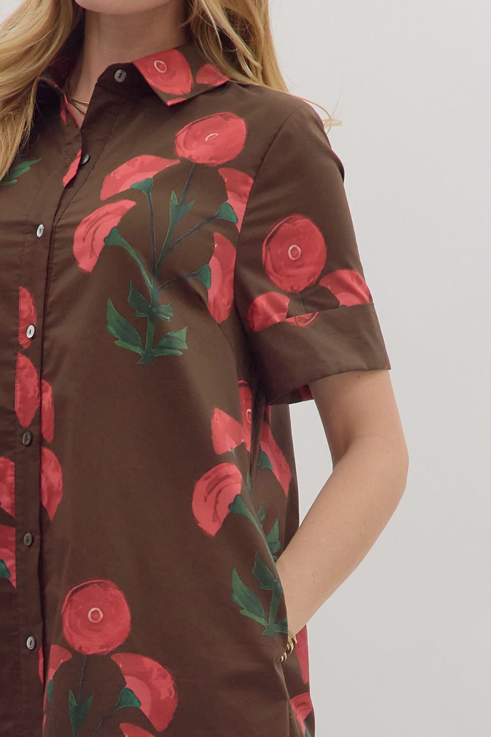 Floral print short sleeve midi dress