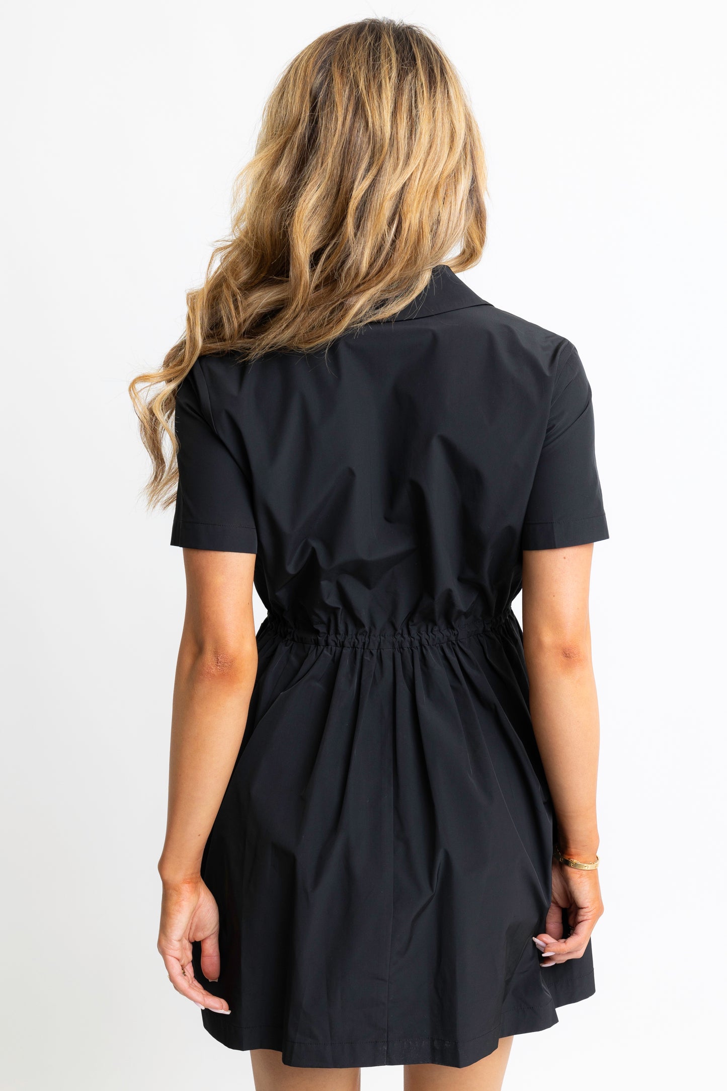 Solid Pocket Cinch Waist Dress