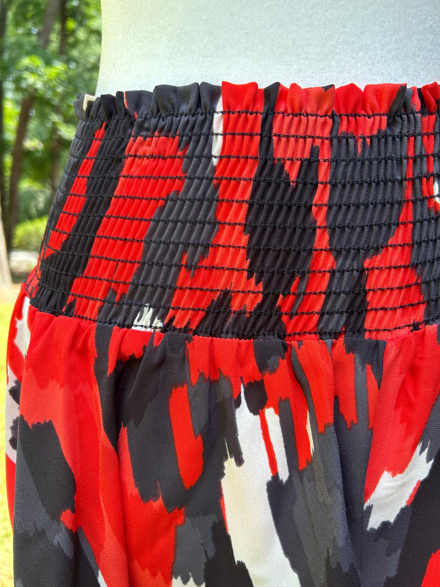 Red + black abstract shorts