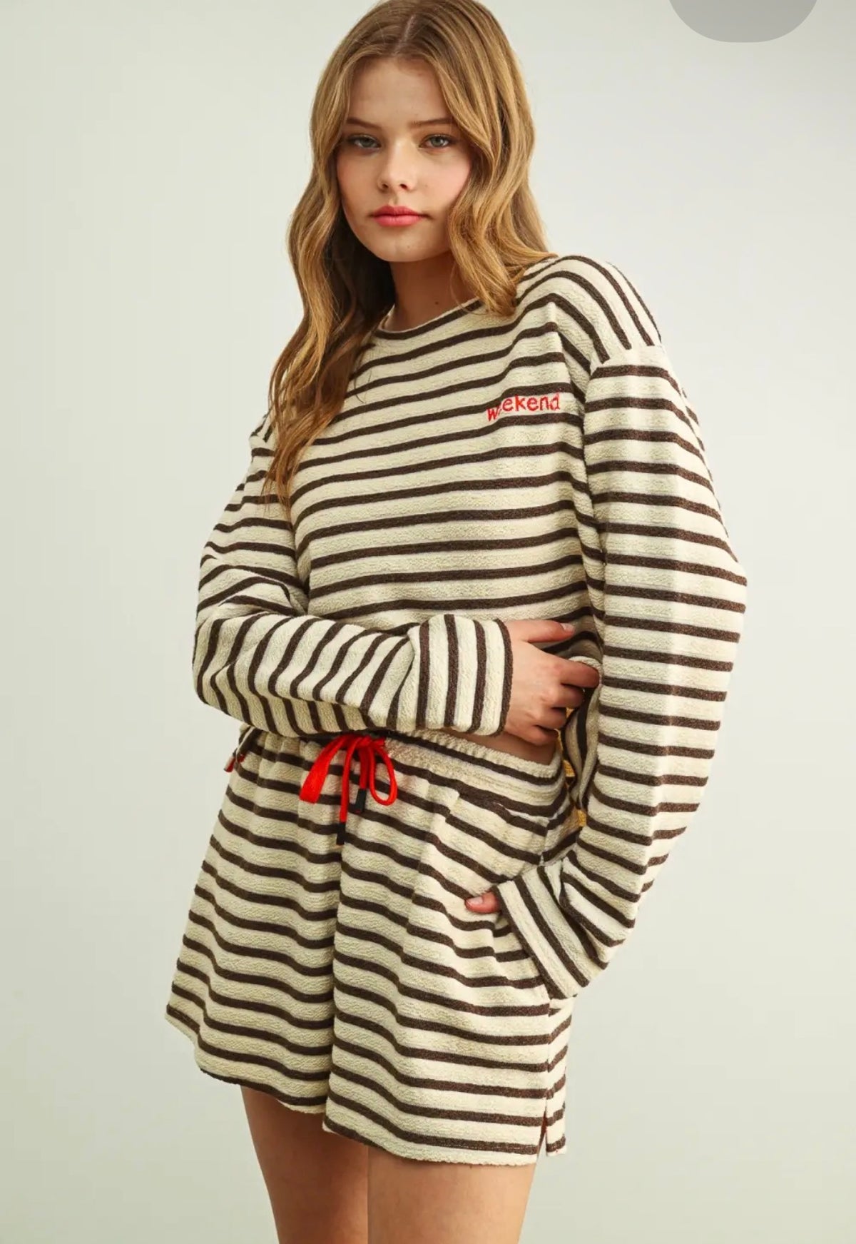 Textured Stripe Fabric Long Sleeve Top