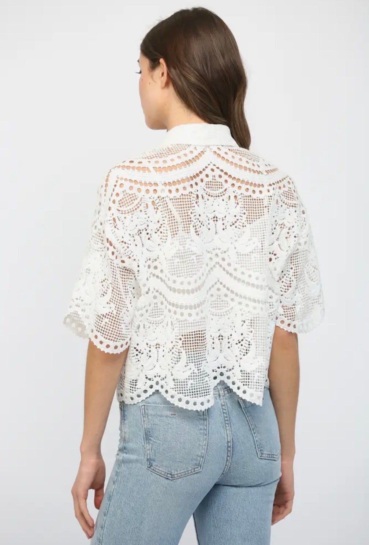 Lace Button Up Collared Top