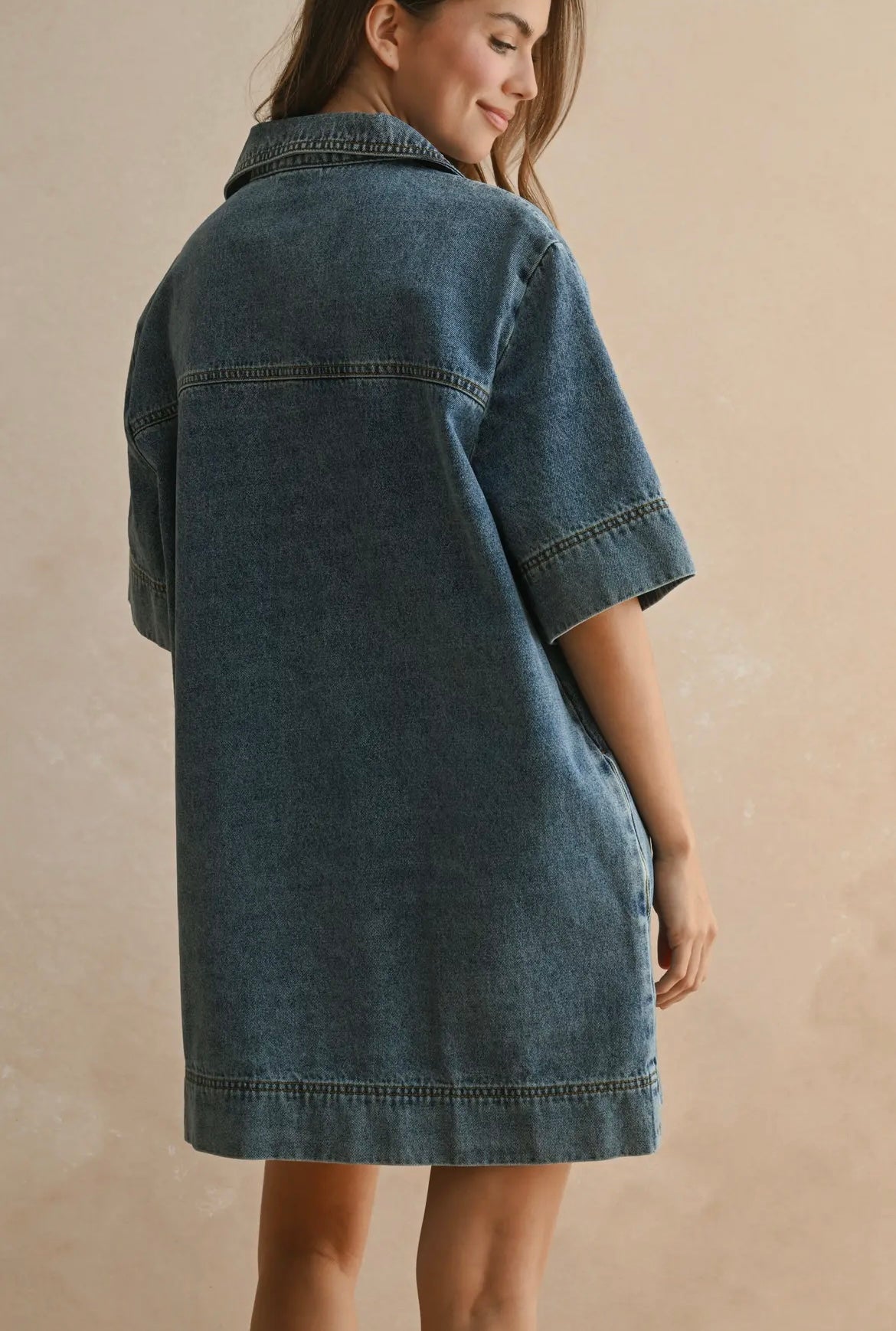 V-neck Denim Tunic Dress