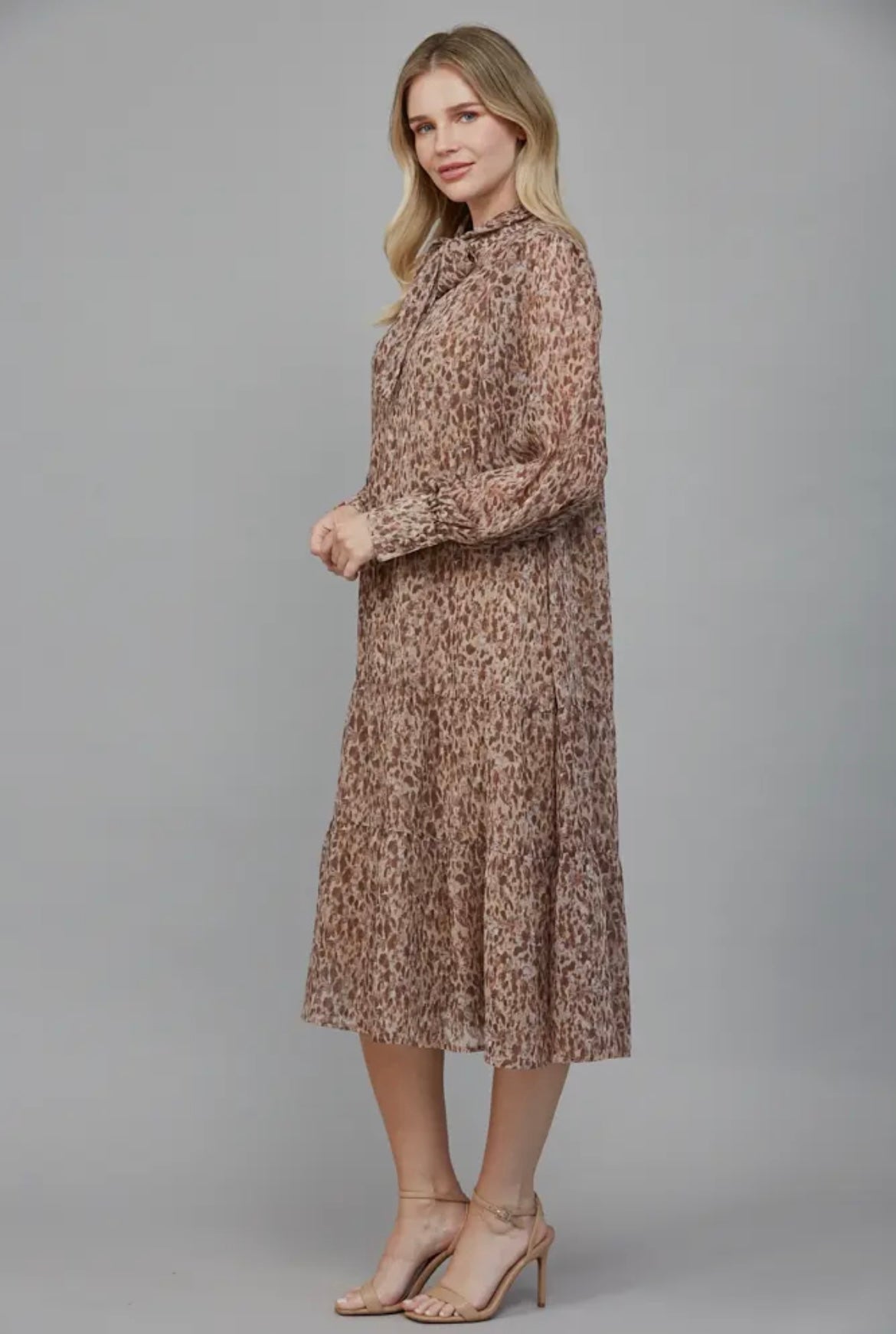 Front Button Tiered Maxi Dress with Neck Tie Sash