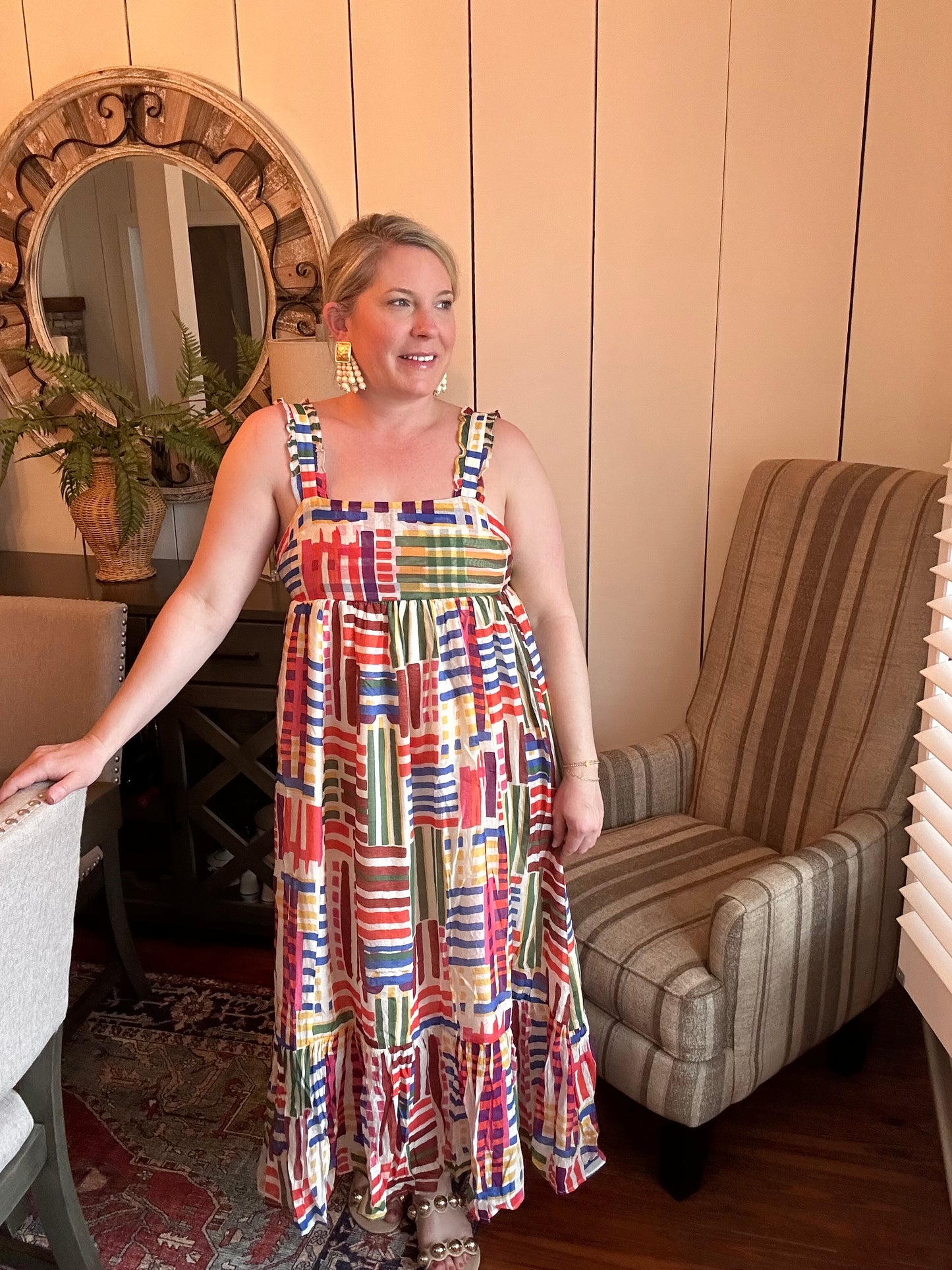 Multi color tiered print dress