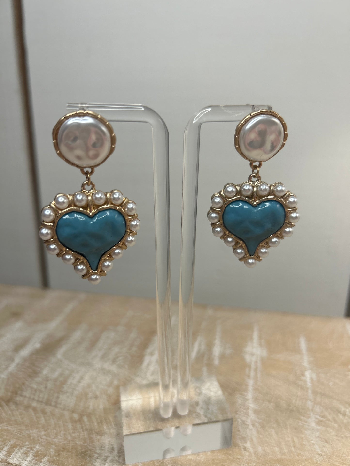 Turquoise + pearl heart drop