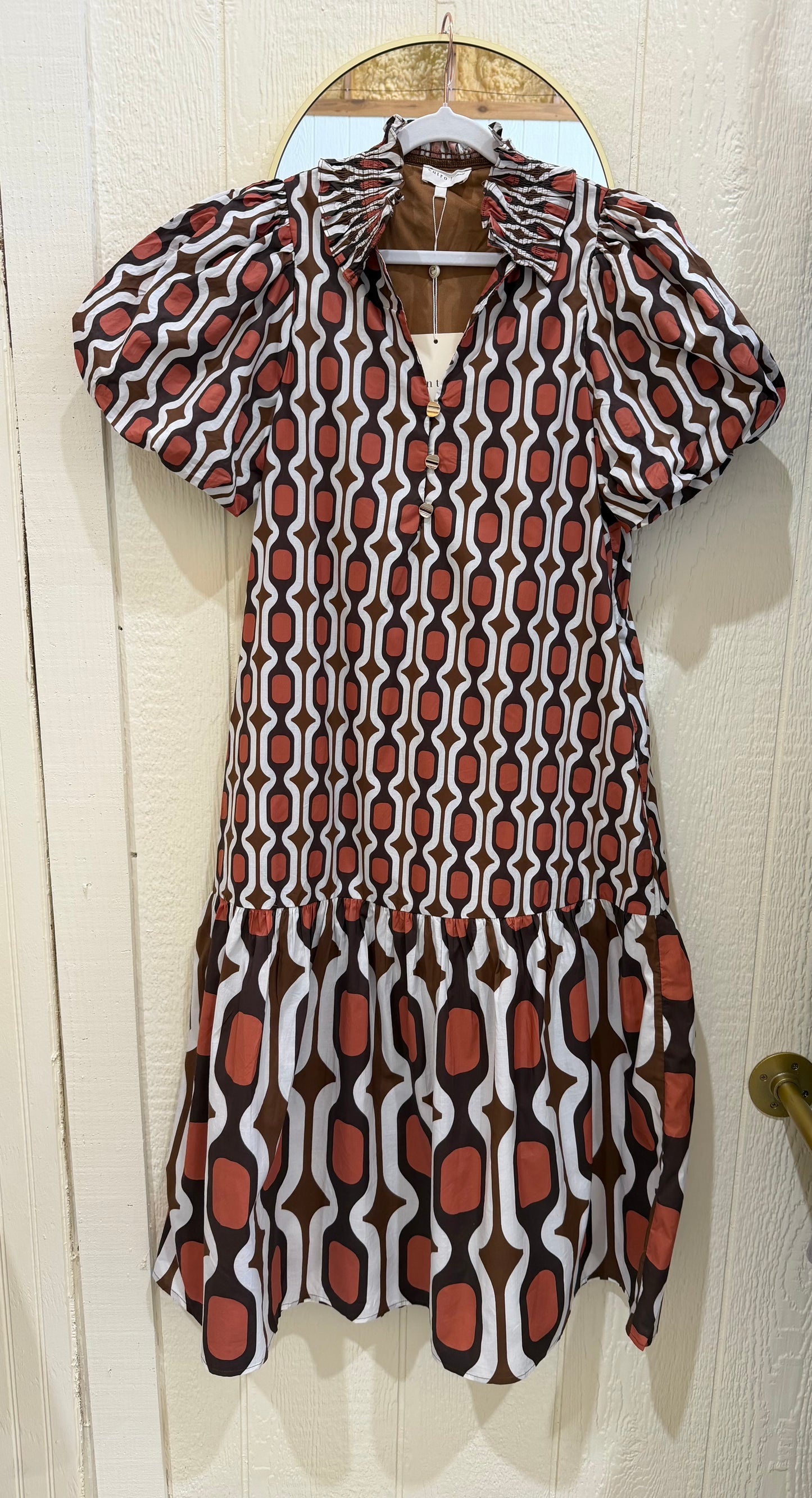 Brown geometric print midi dress