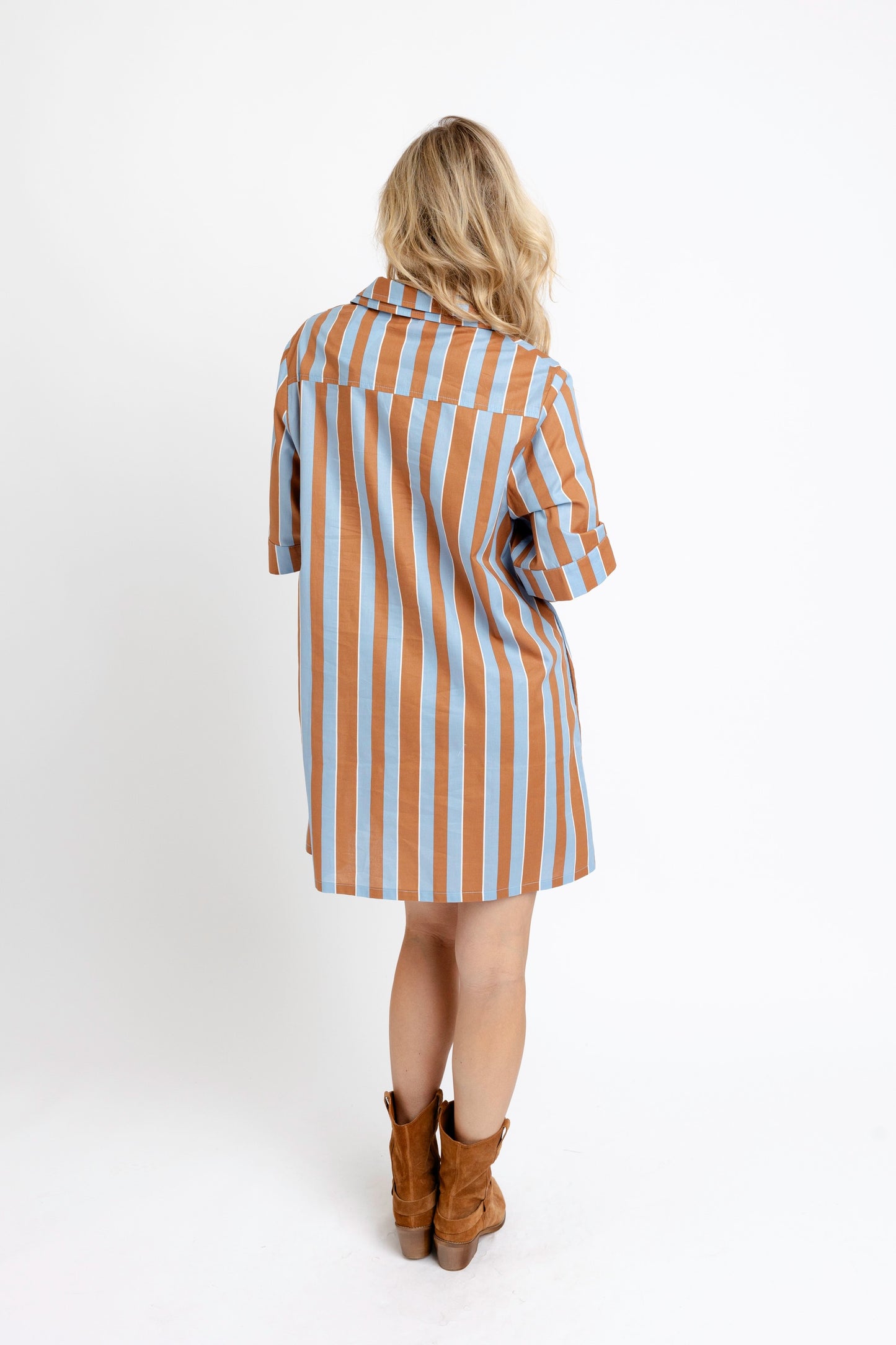 Bold stripe shirt dress