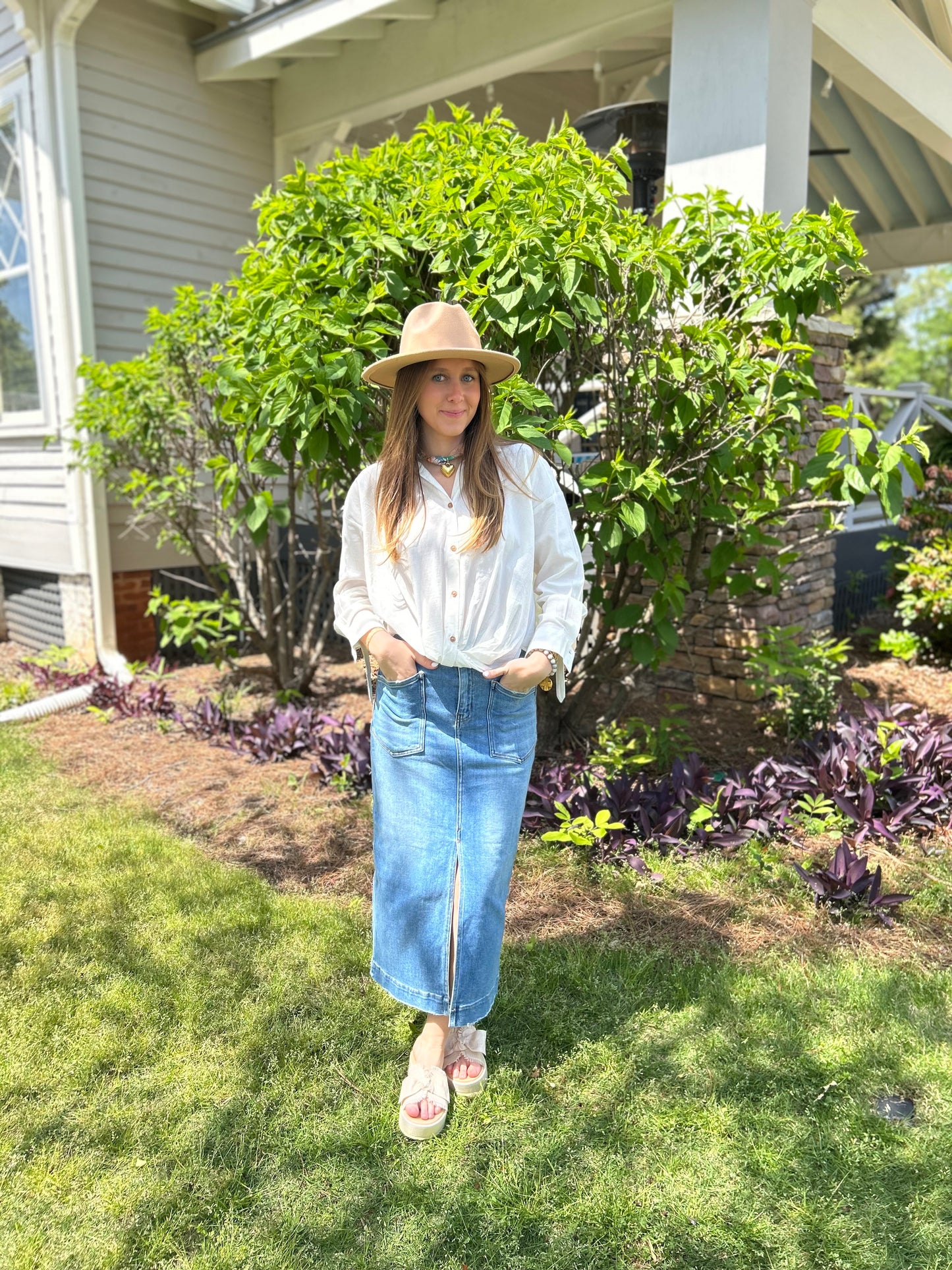 High Rise Utility Midi Skirt