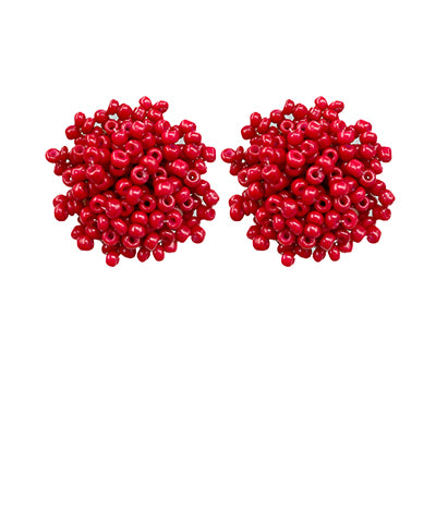 Beaded Pom Pom Earrings