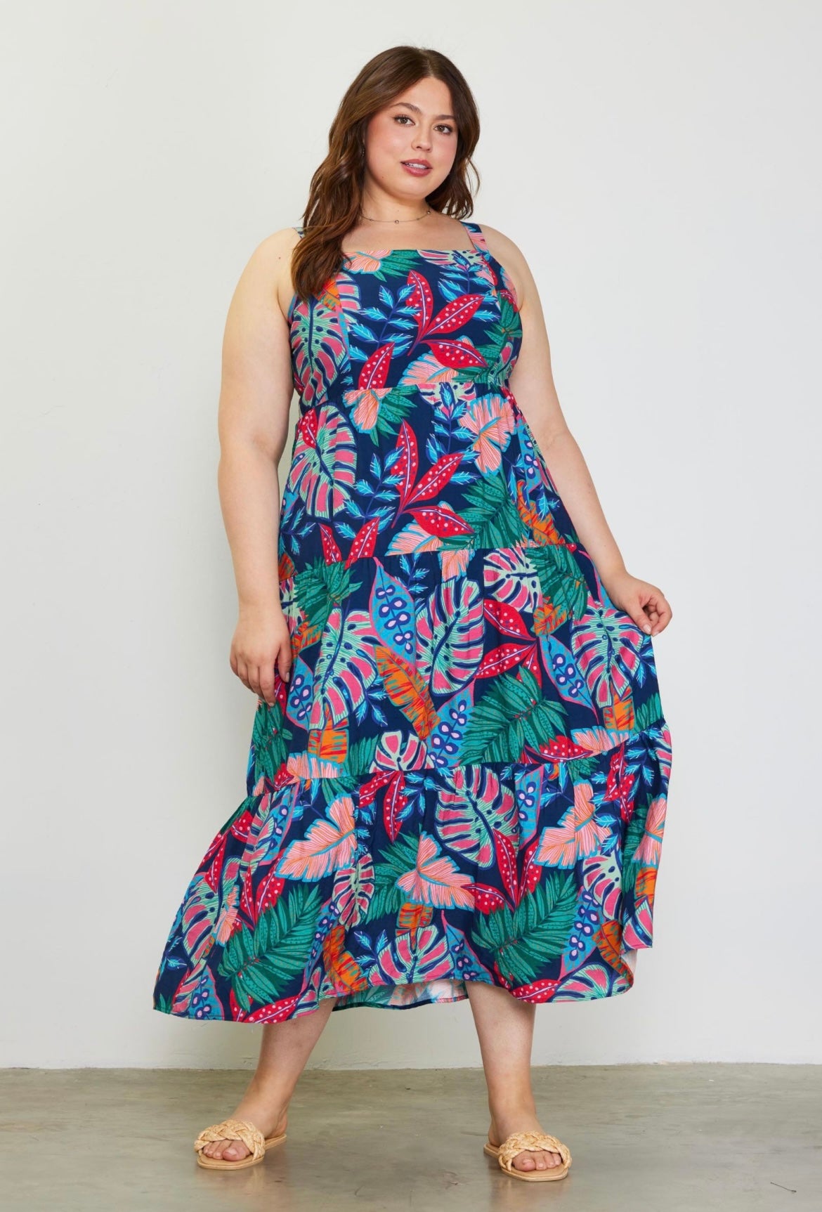 Tropical Print Tiered Maxi - Plus