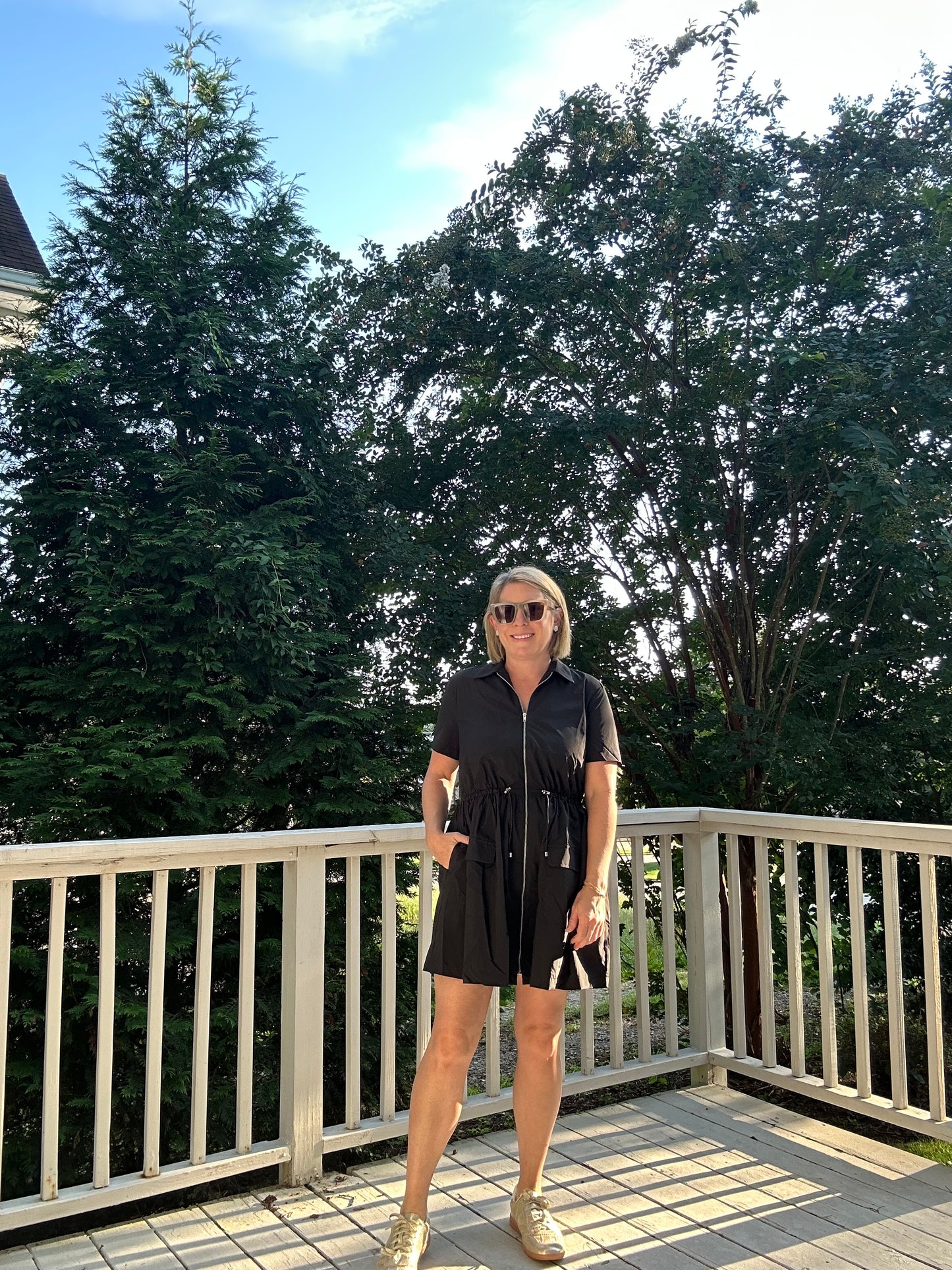Solid Pocket Cinch Waist Dress