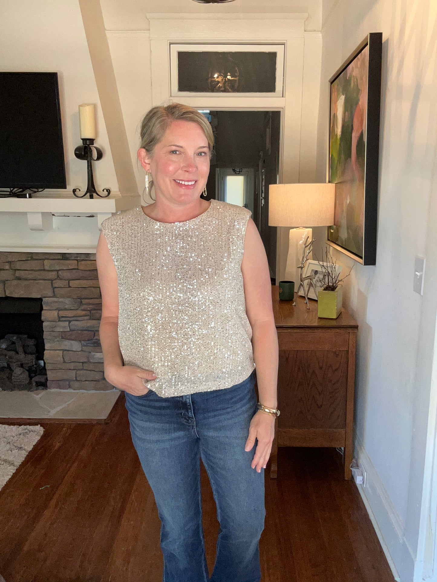 Champagne sleeveless sequin top