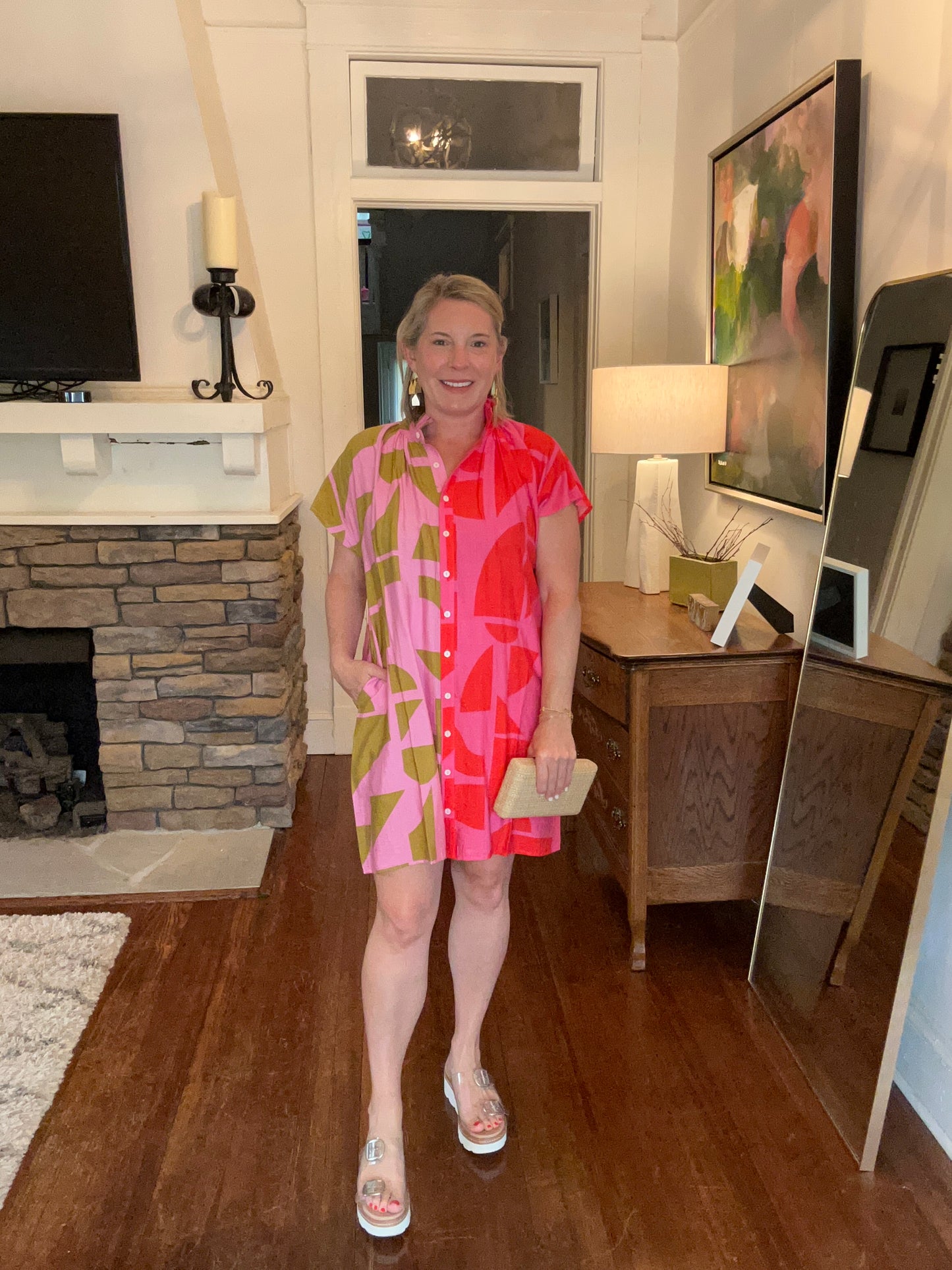 Colorblock, button-up dress by THML