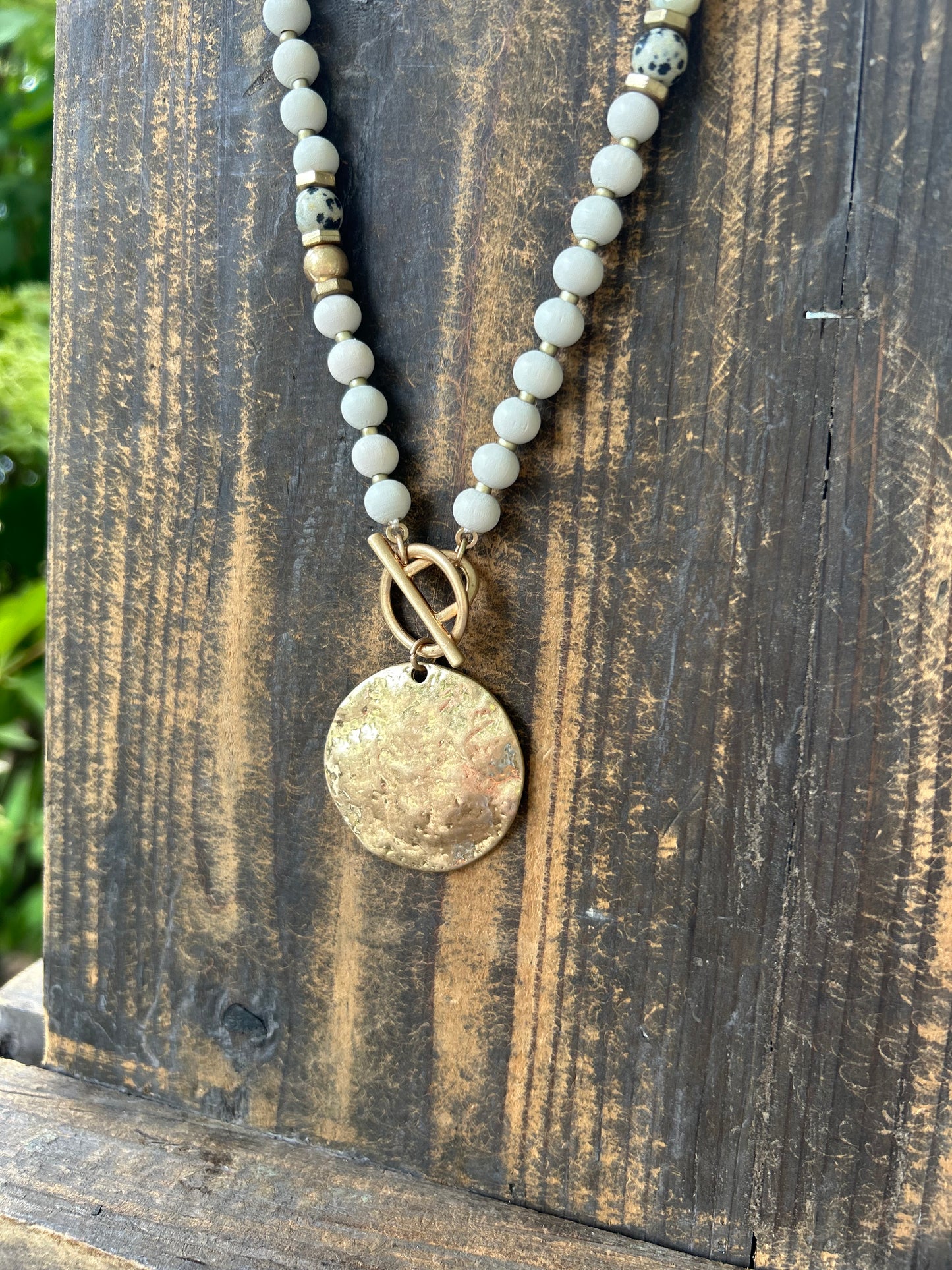Hammered Disk + Bead Necklace