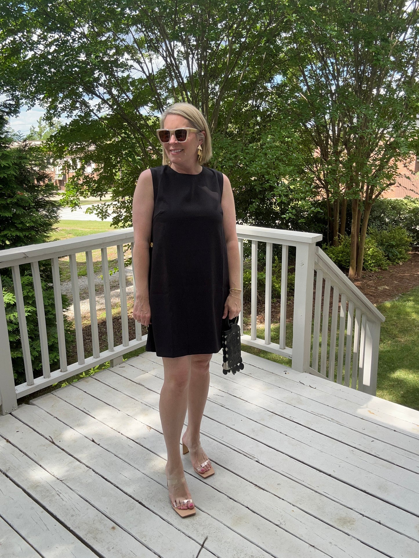 Shift dress with gold buttons