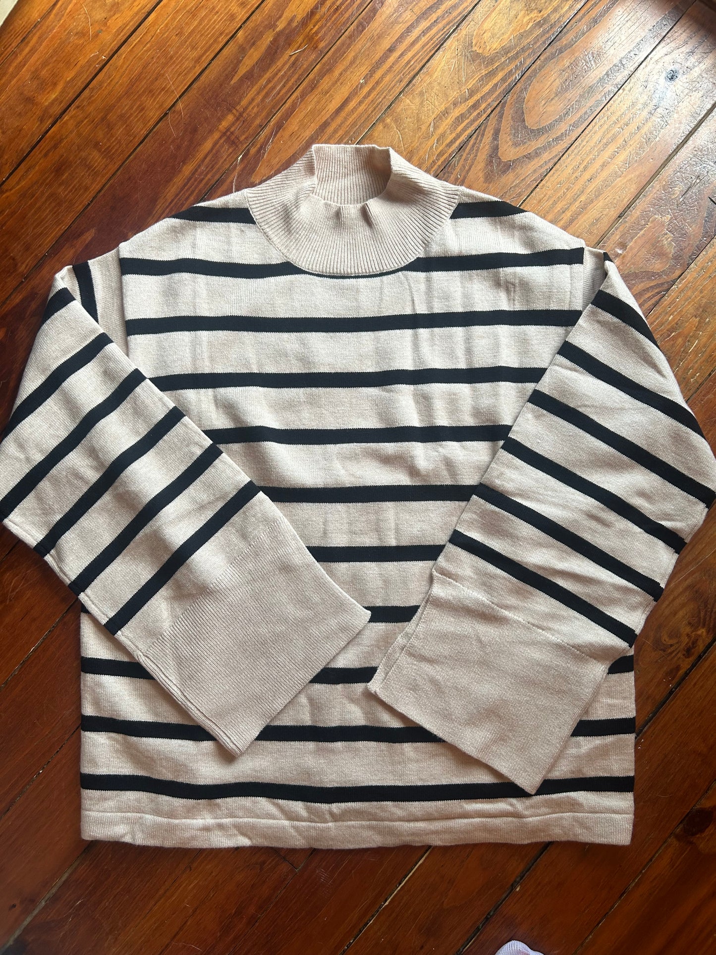 Khaki striped sweater with bell sleeve