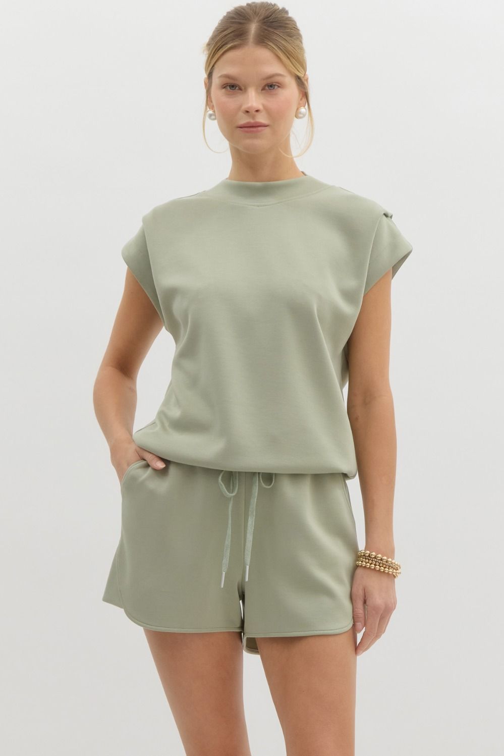 Mock neck top + shorts set