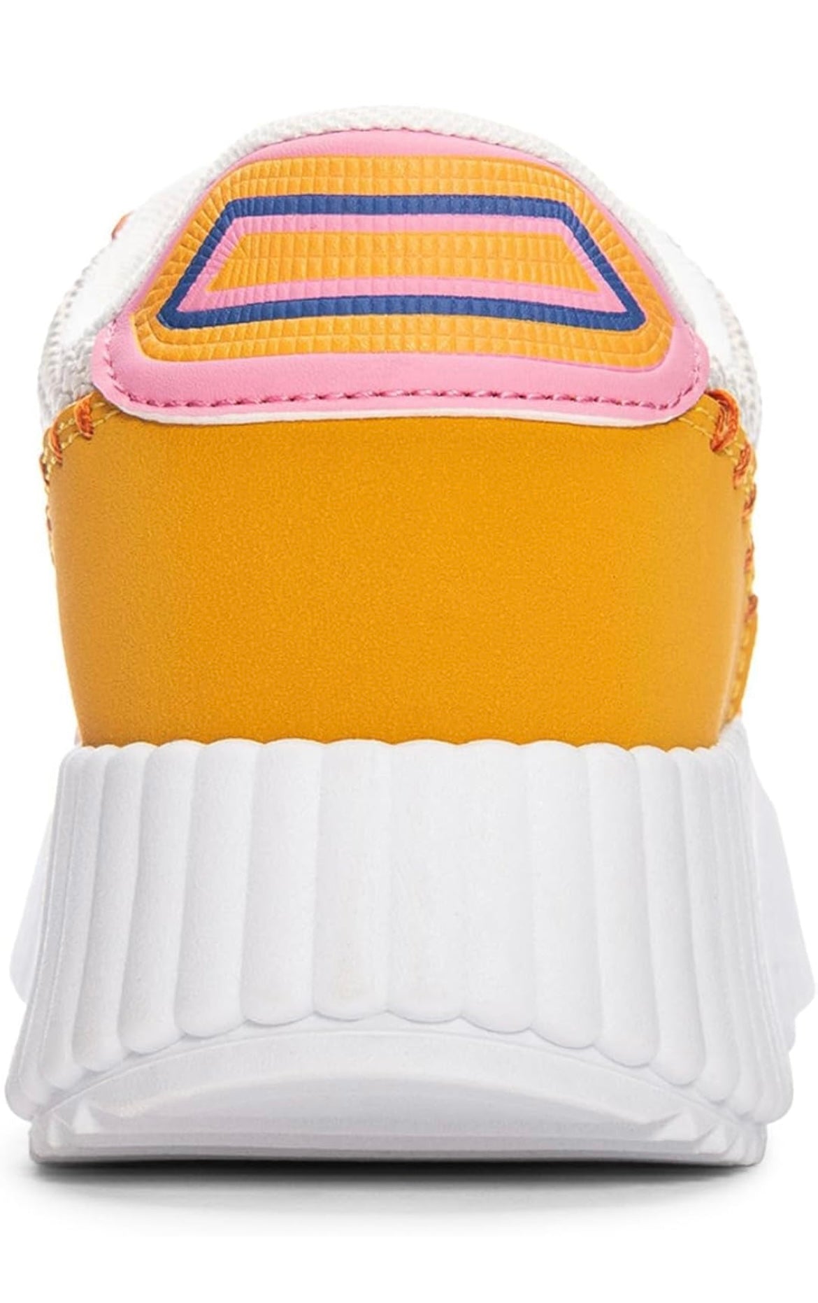 Statement sneakers in pink, orange and blue.