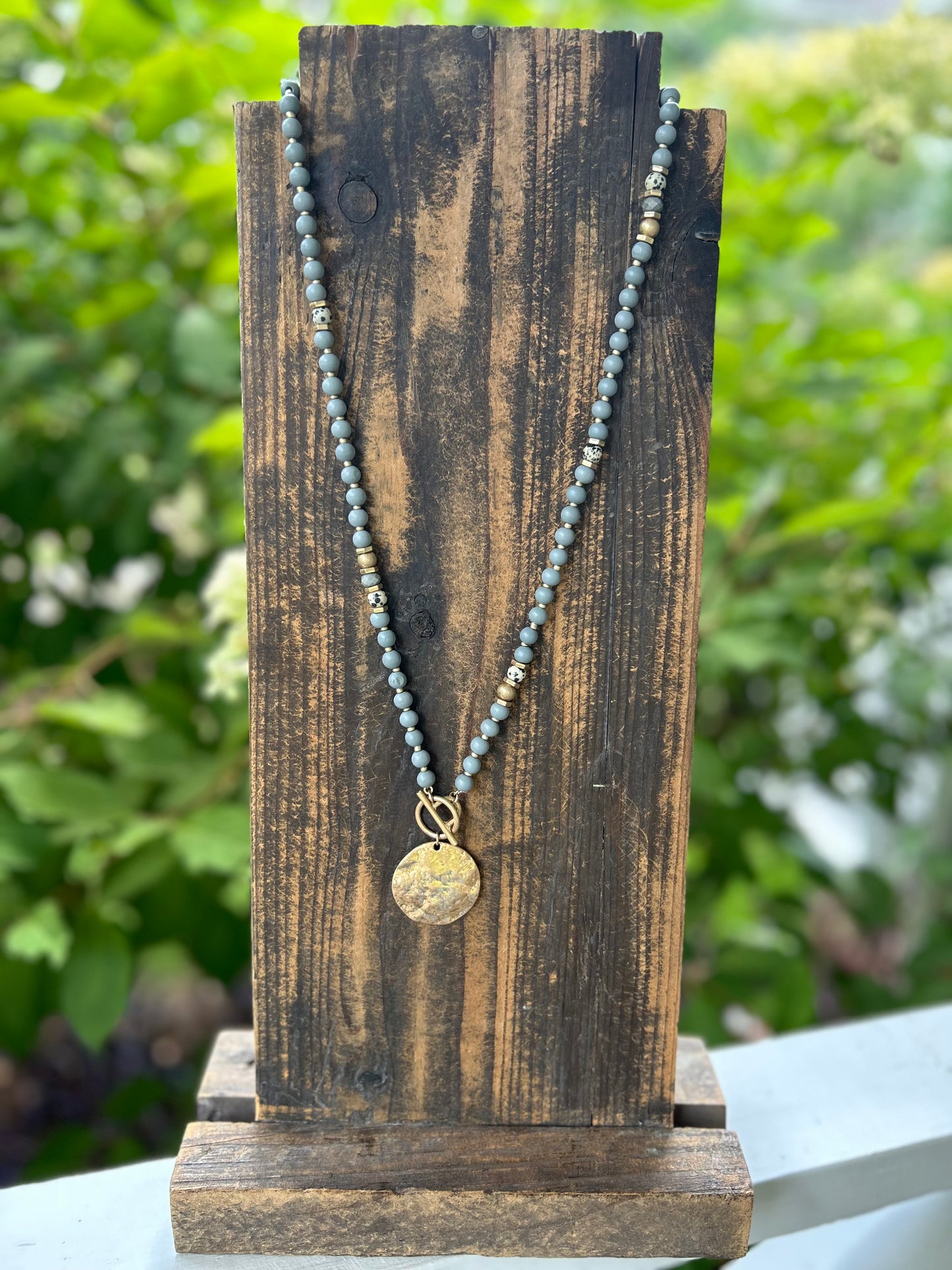 Hammered Disk + Bead Necklace