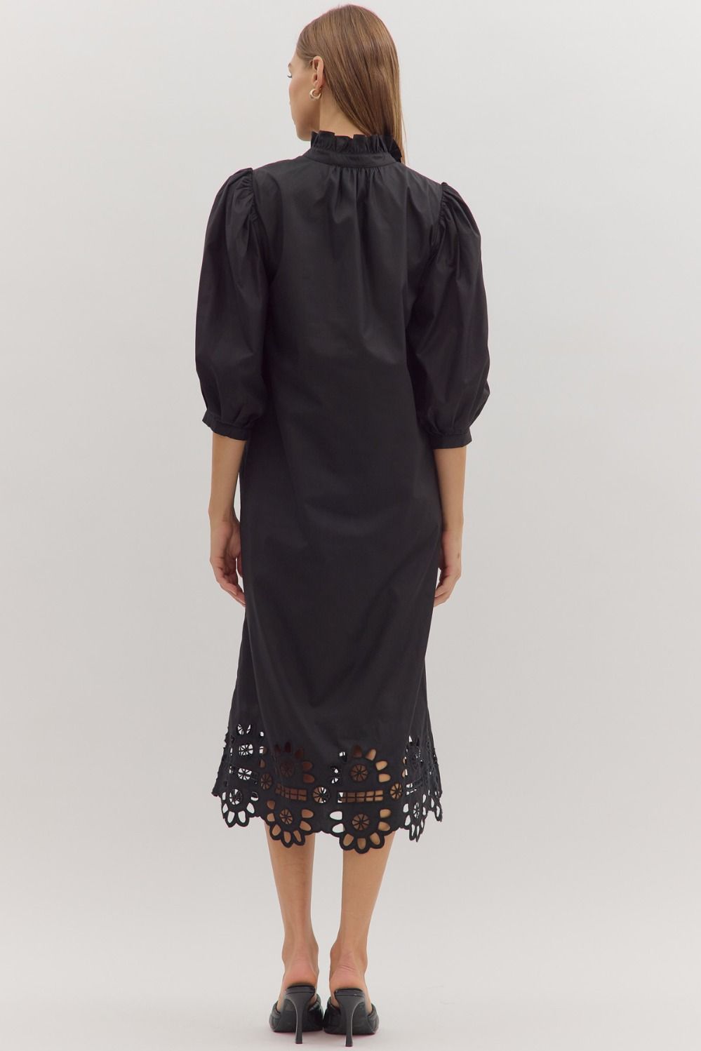 Scallop cutout hem midi dress