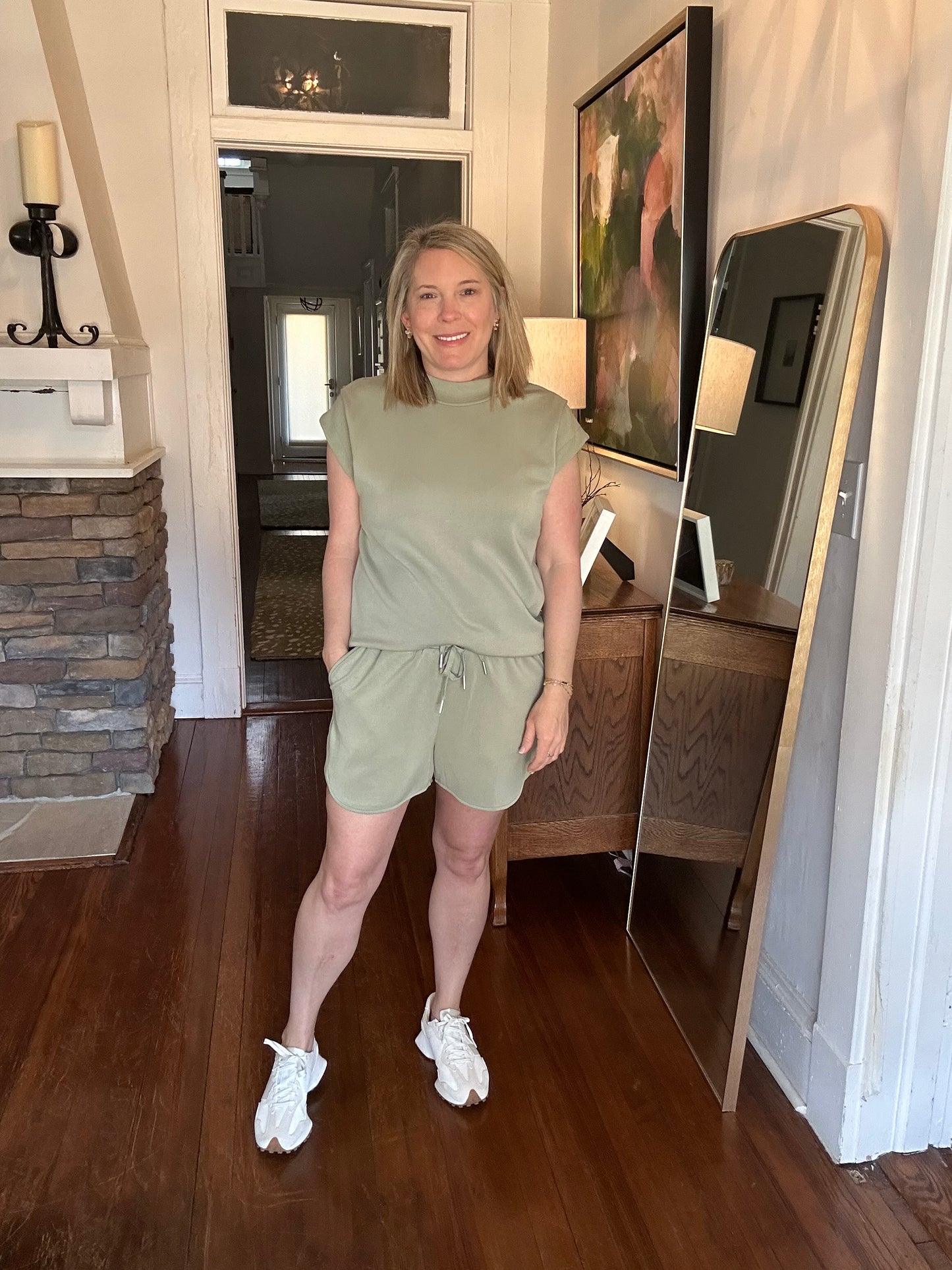 Mock neck top + shorts set
