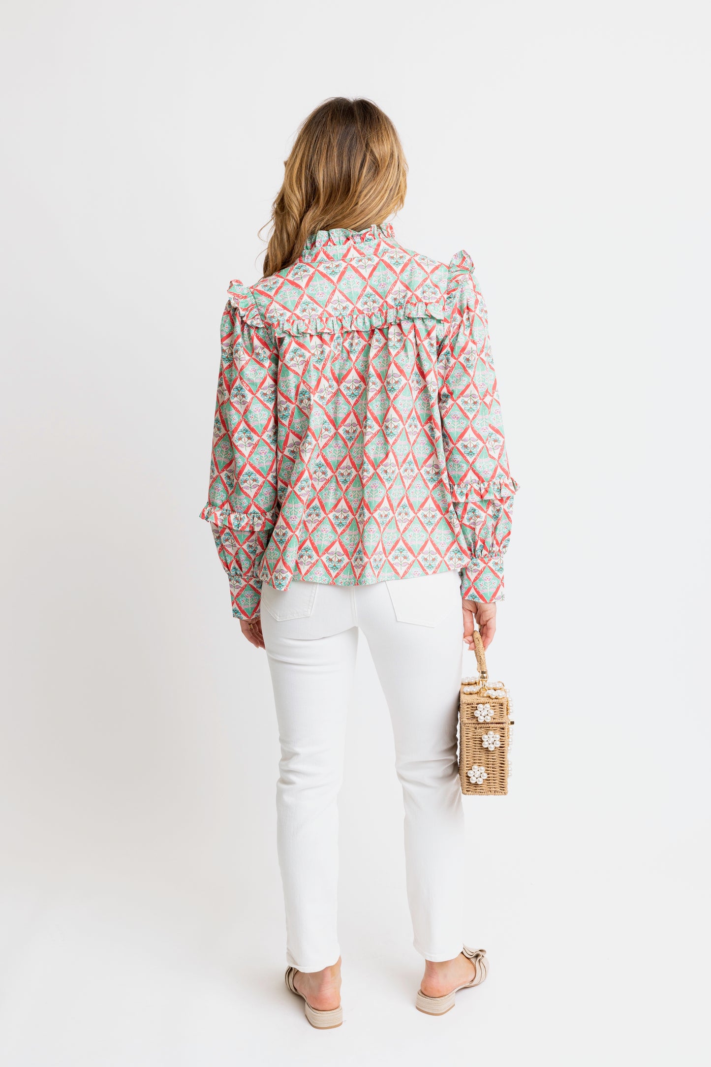 Paris Floral V-neck Ruffle Sleeve Too