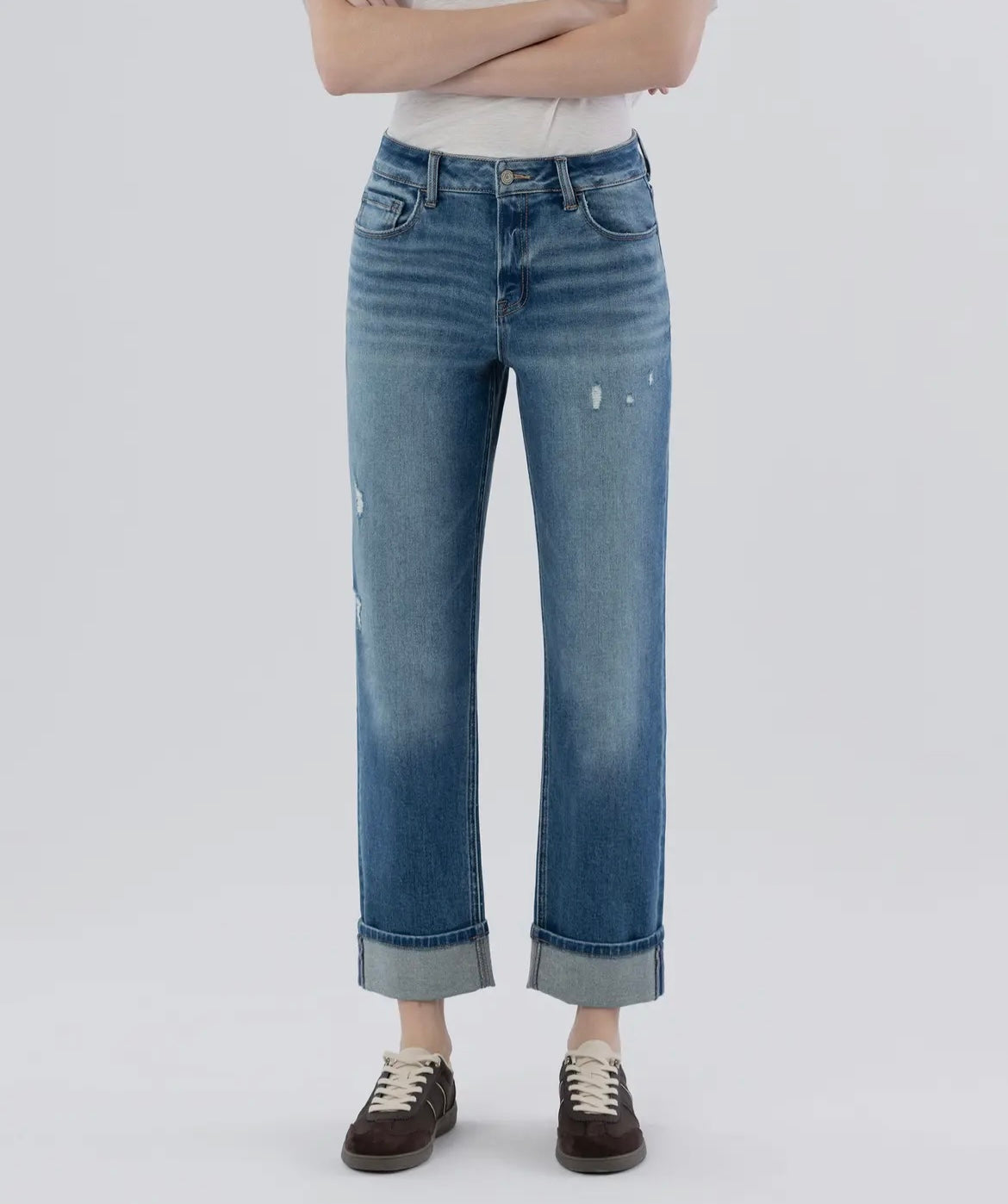 High Rise Cuffed Straight
Jeans