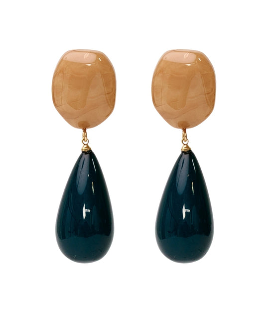 Teardrop & Geometric Oval Marble Earrings
