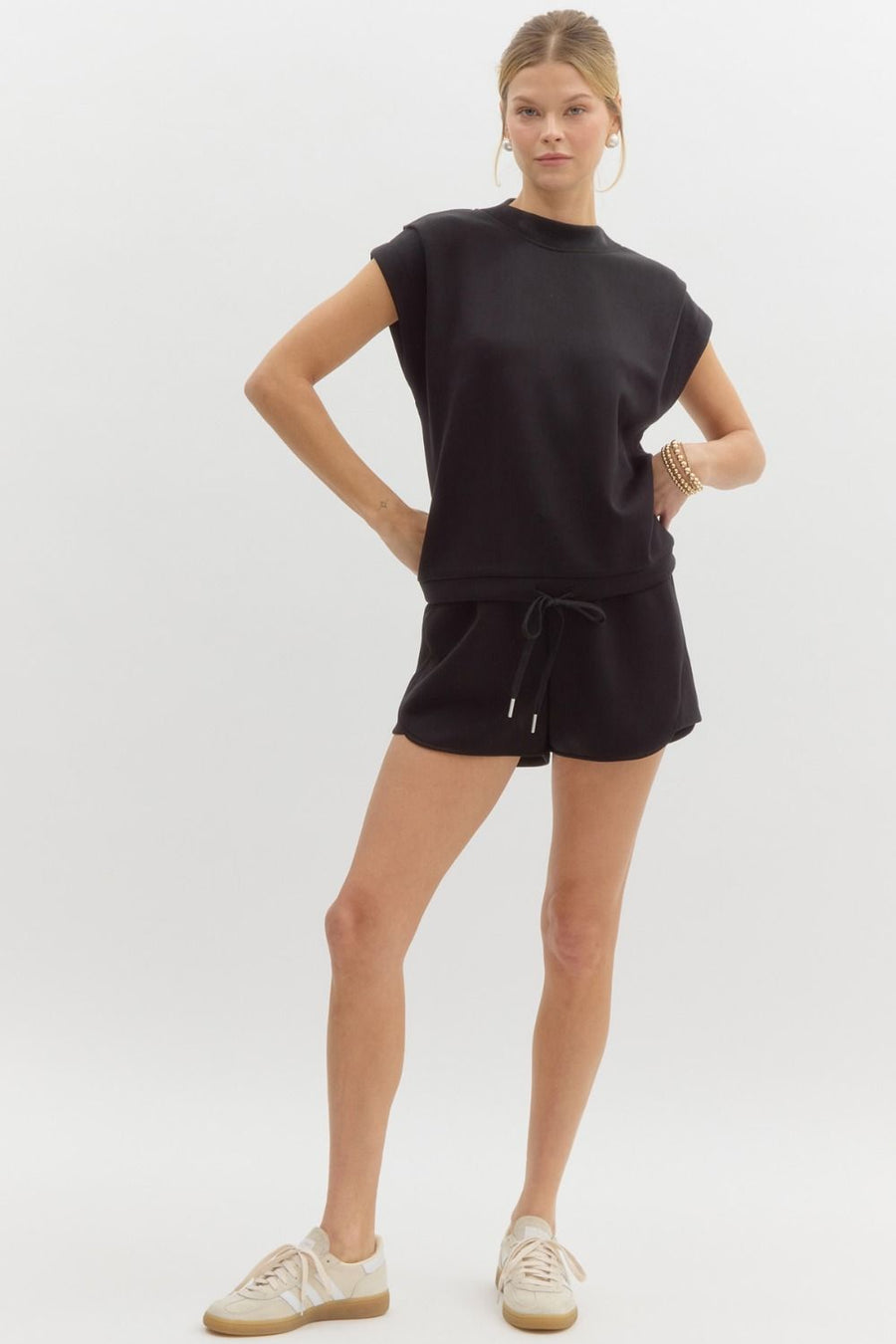Mock neck top + shorts set