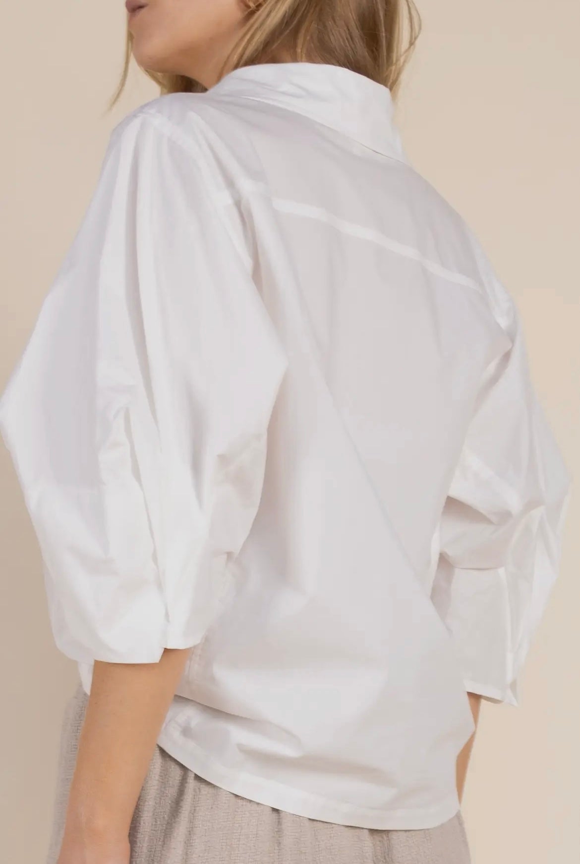 Poplin Bishop Sleeve Button Up Shirt