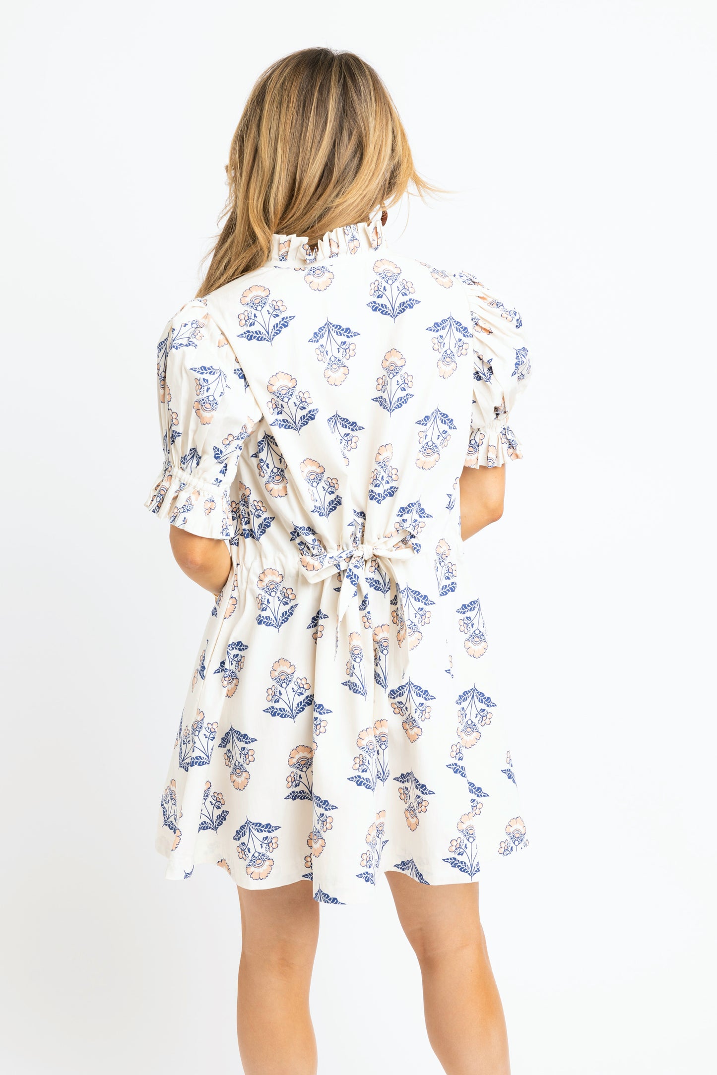 Vintage Floral Pleat Sleeve Tie Back dress