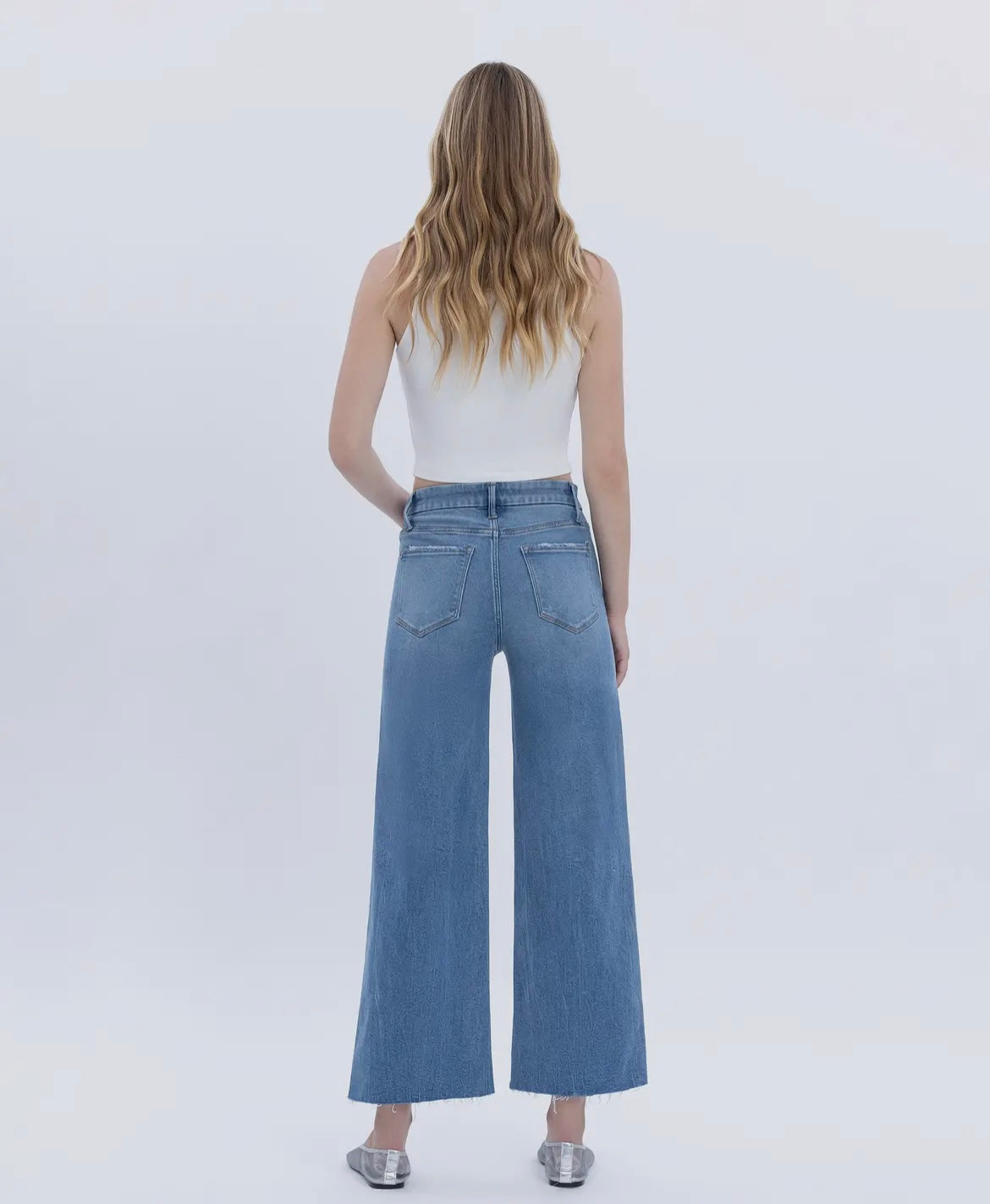 High Rise Comfort Waistband Crop Wide Jeans