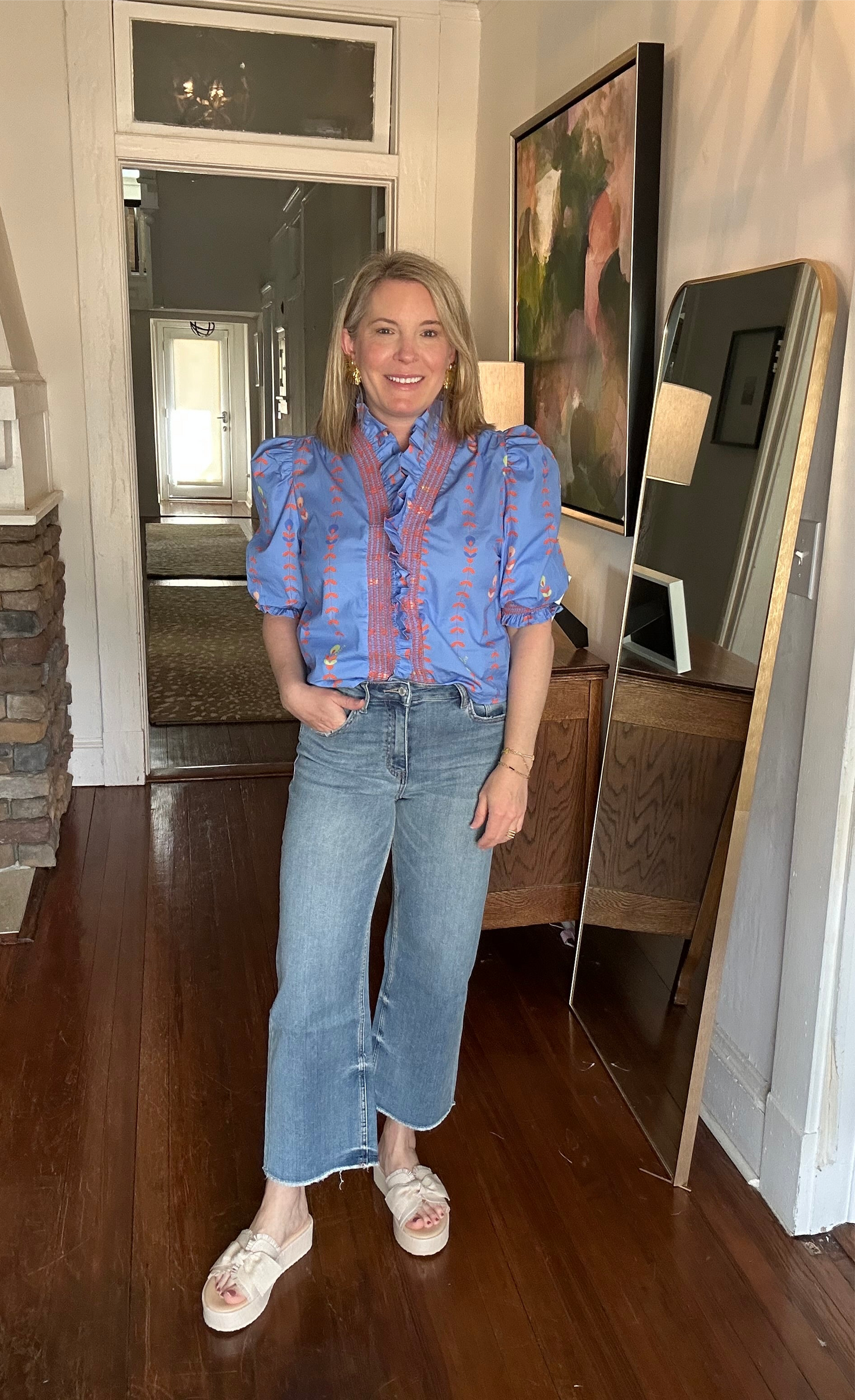 Ruffled Top in periwinkle floral print by Karlie