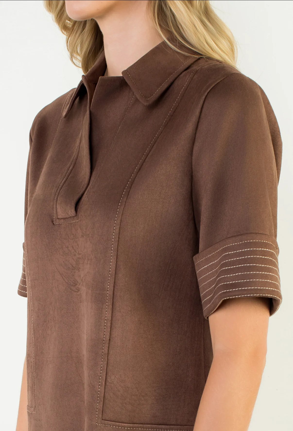 Short sleeve brown suede dress