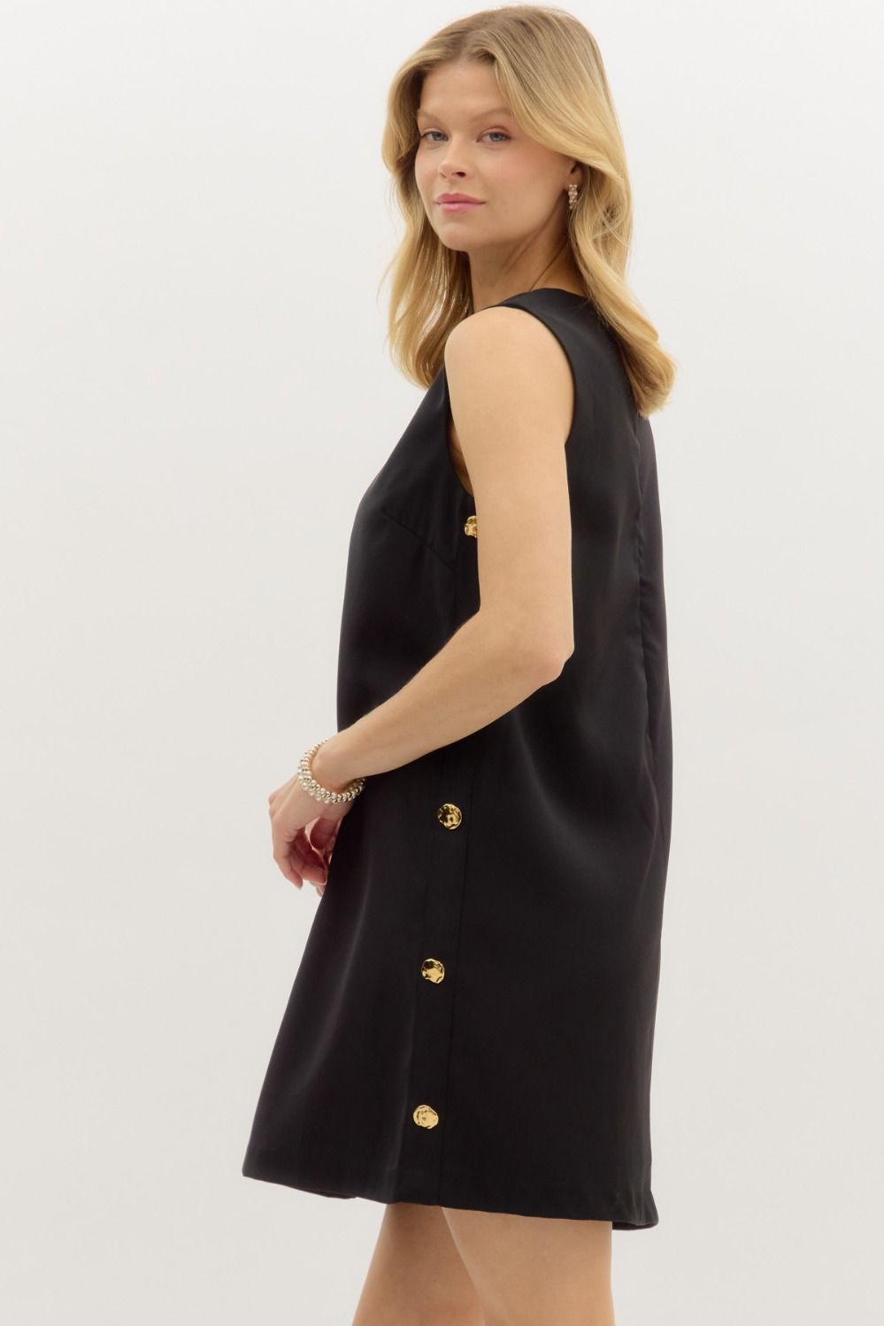 Shift dress with gold buttons