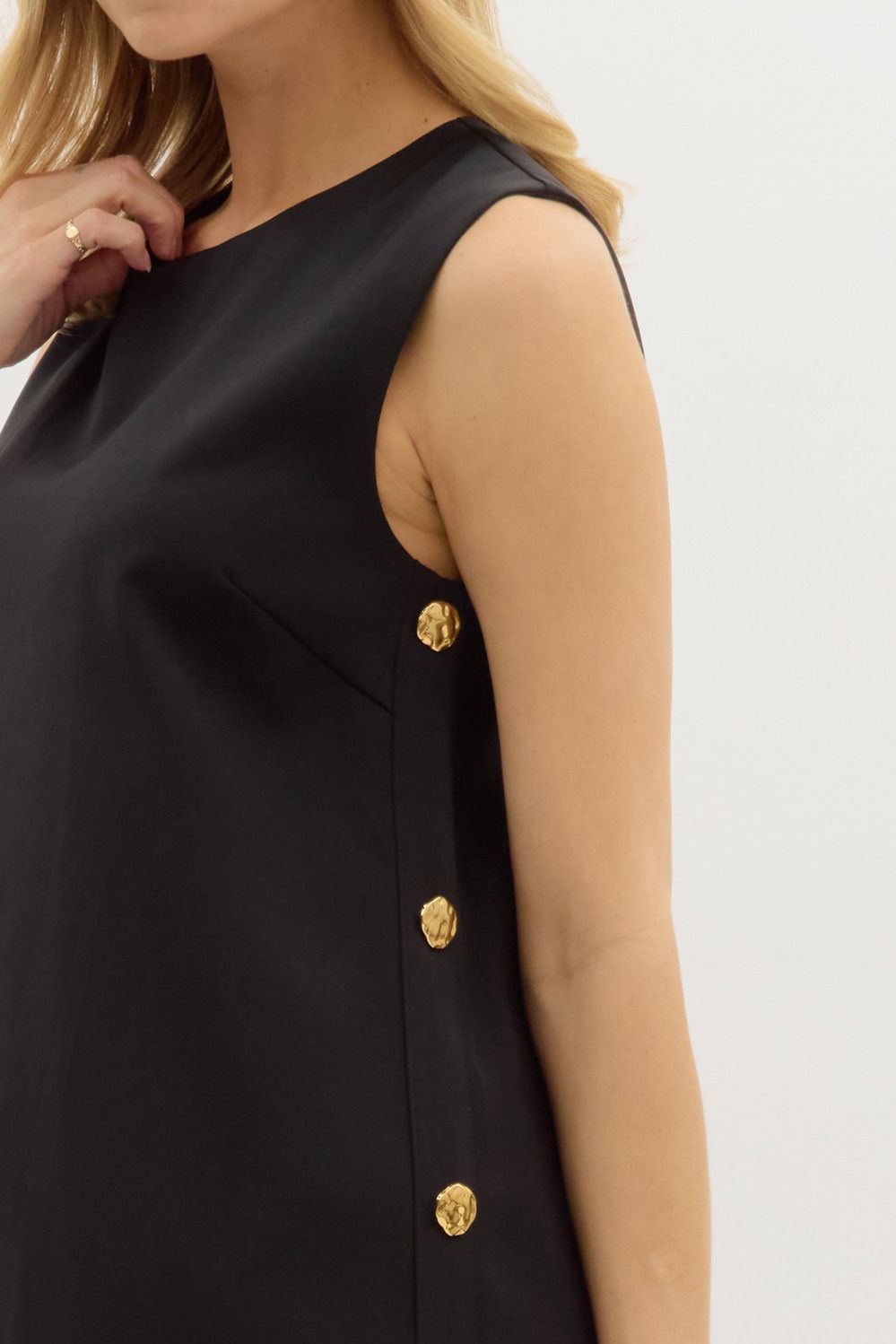 Shift dress with gold buttons